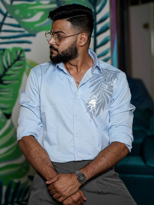 Green Printed Solid Shirt for Men