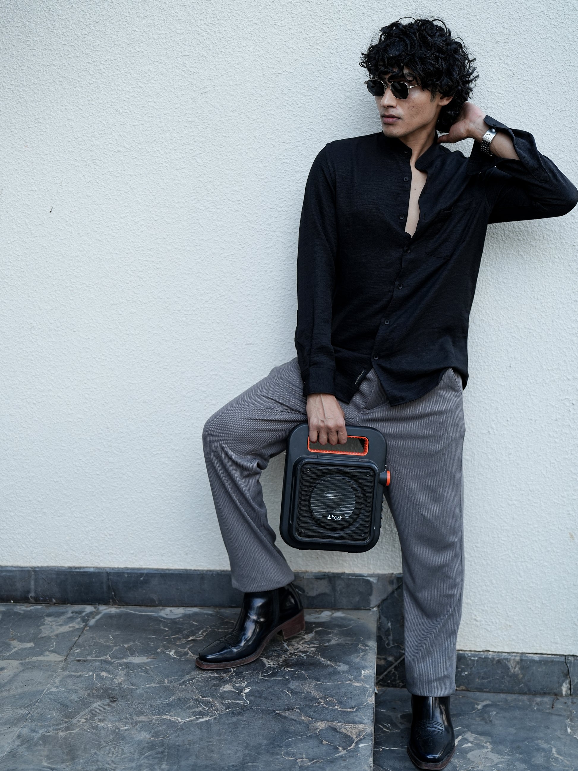 Textured Pattern Black Solid Shirt for Men