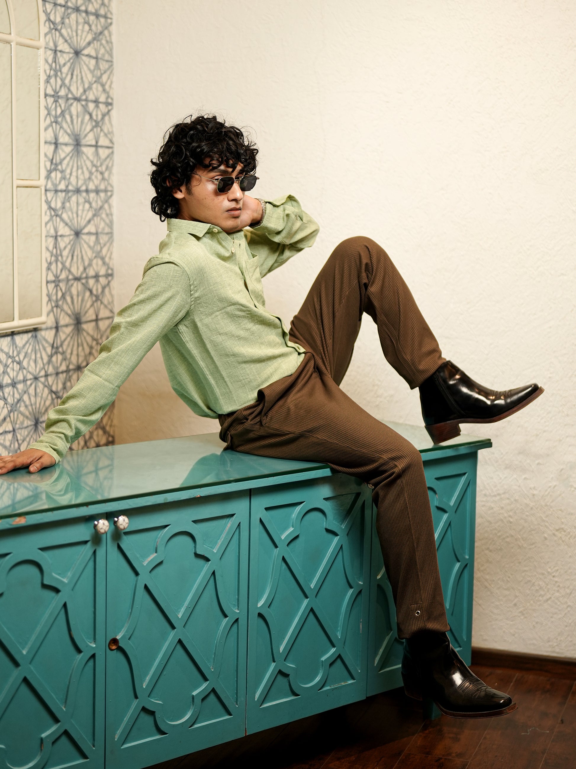 Textured Pistachio Green Shirt for Men