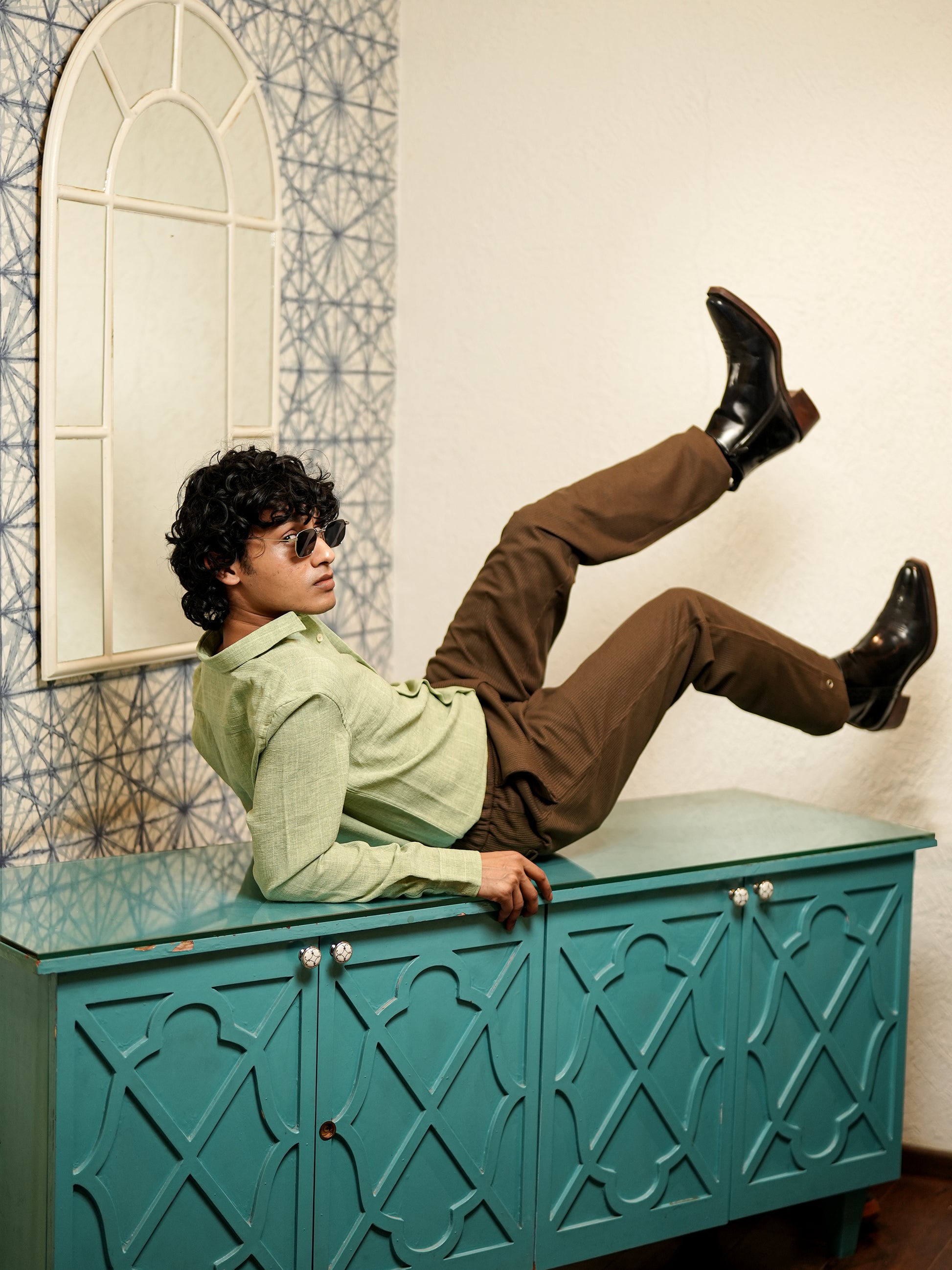 Textured Pistachio Green Shirt for Men