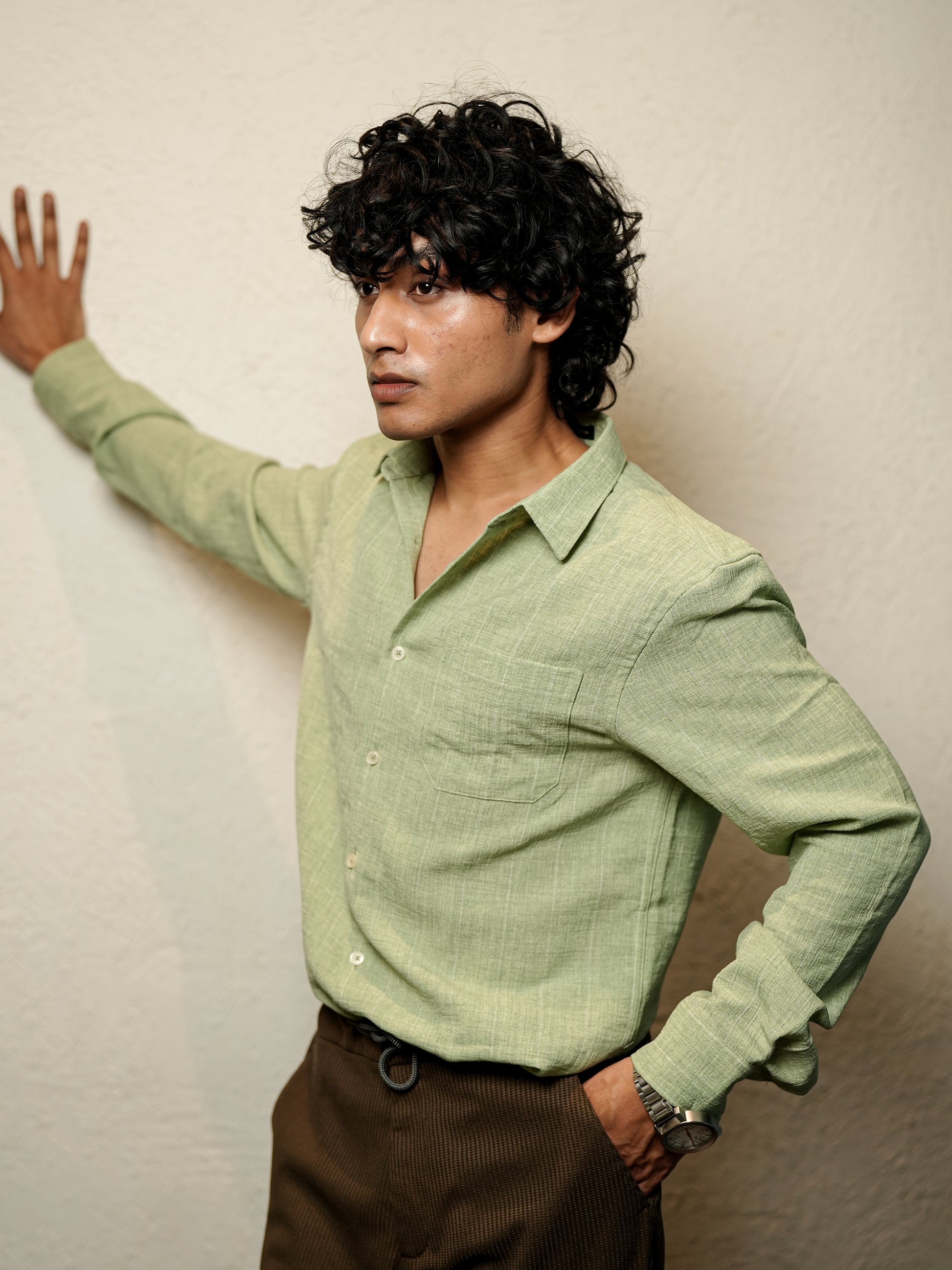 Textured Pistachio Green Shirt for Men