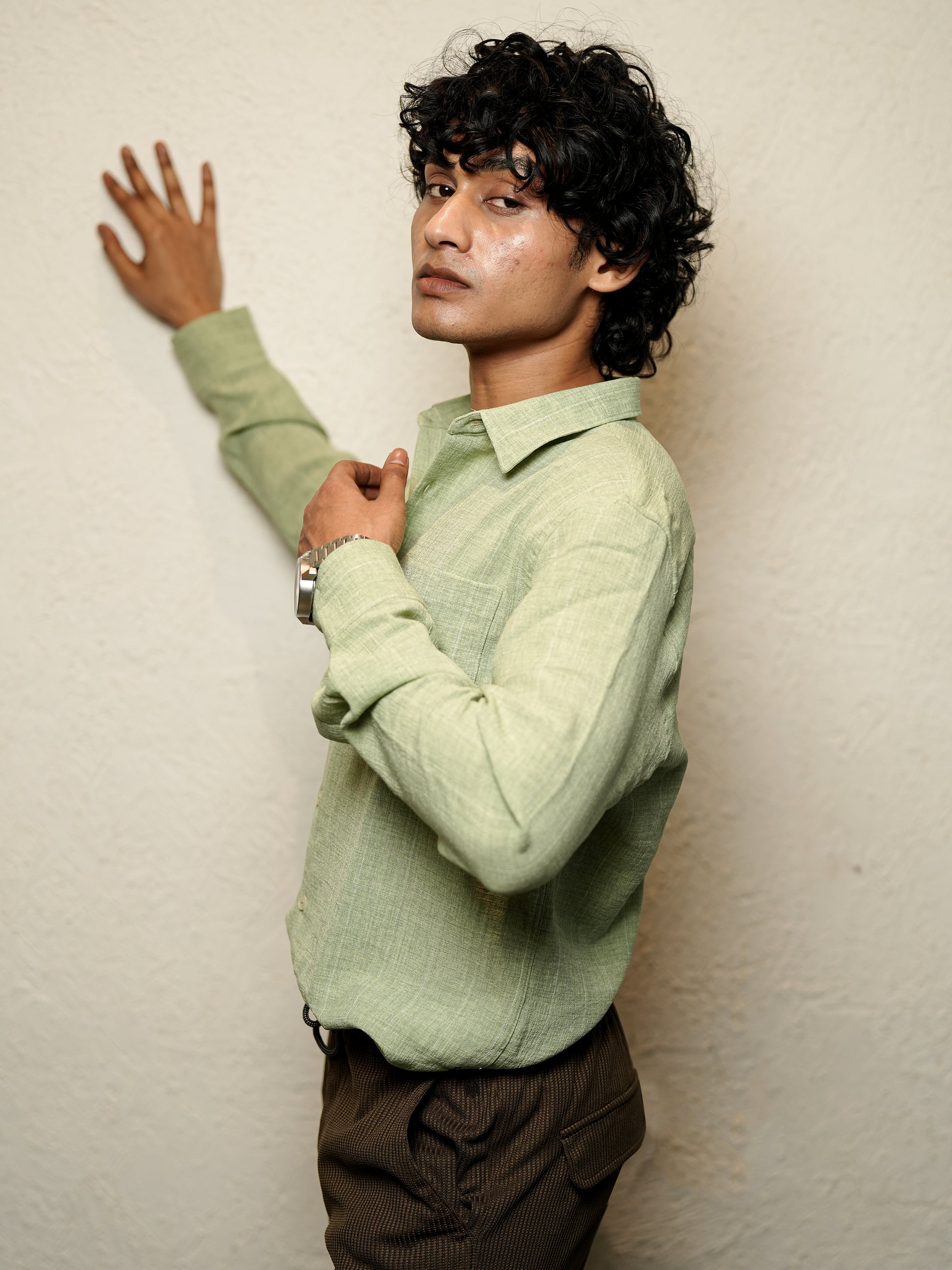 Textured Pistachio Green Shirt for Men