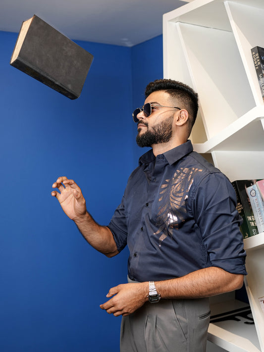Dark Blue Printed Solid Shirt for Men