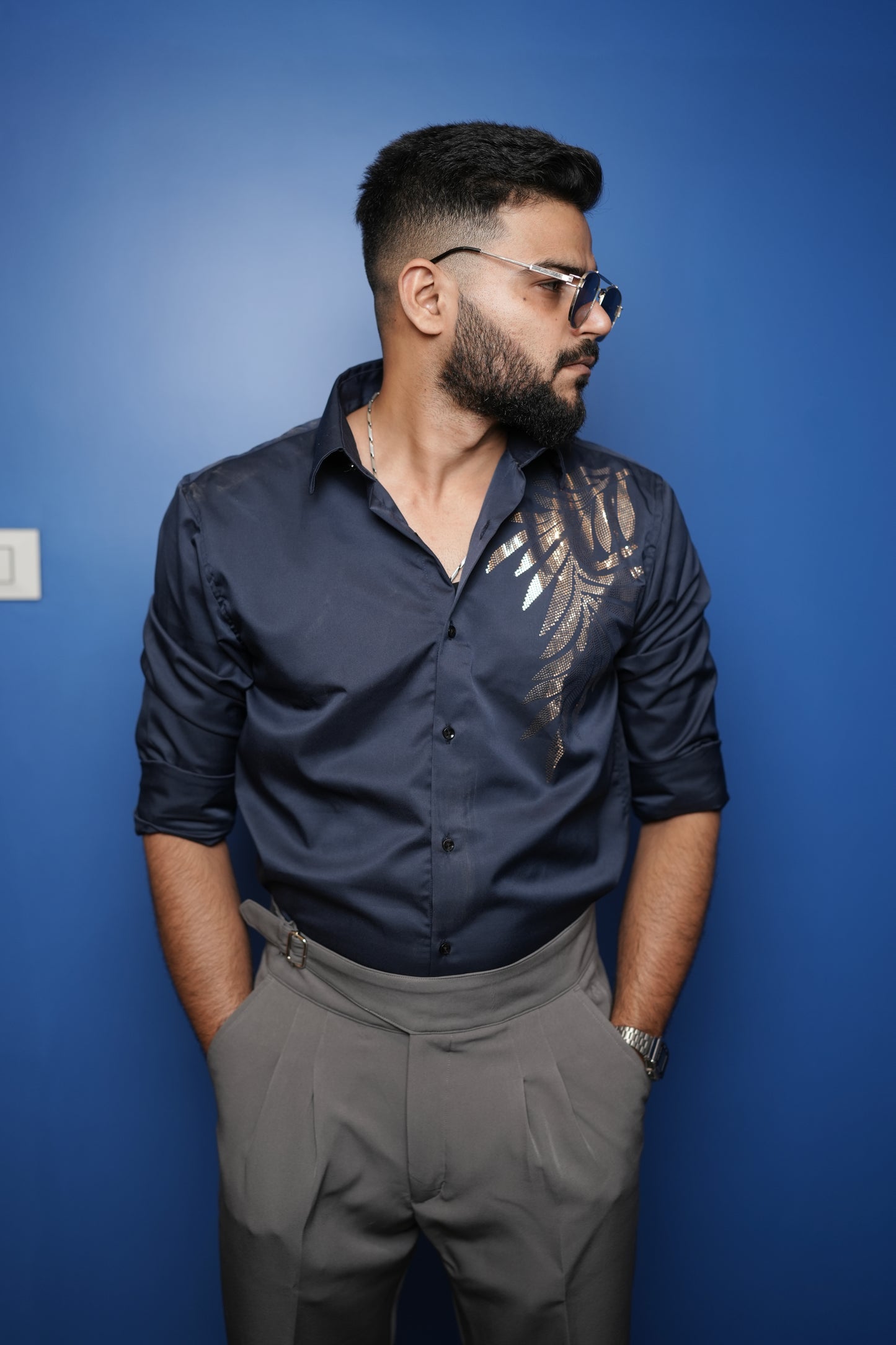Oslo Dark Blue Printed shirt