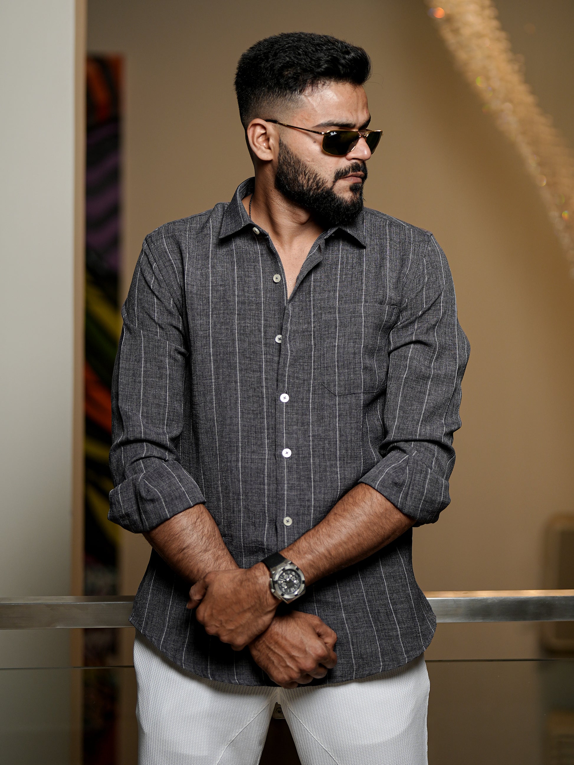 Grey Striped Shirt for Men