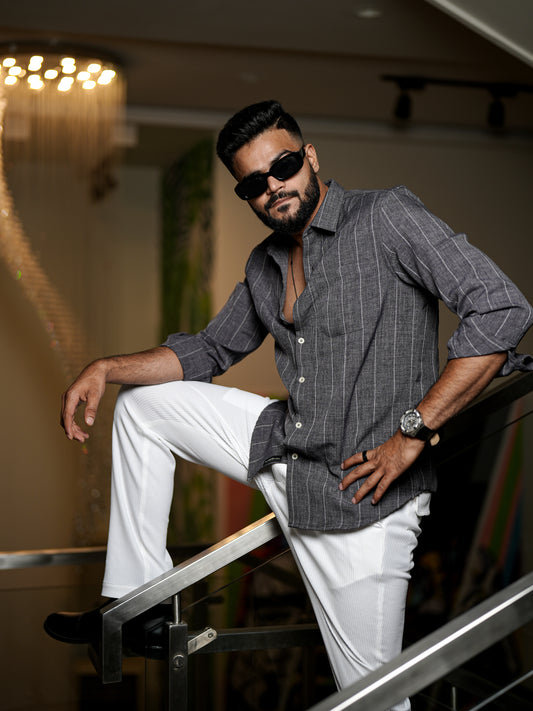 Grey Striped Shirt for Men