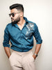 Oslo Crystal Teal Printed solid shirt
