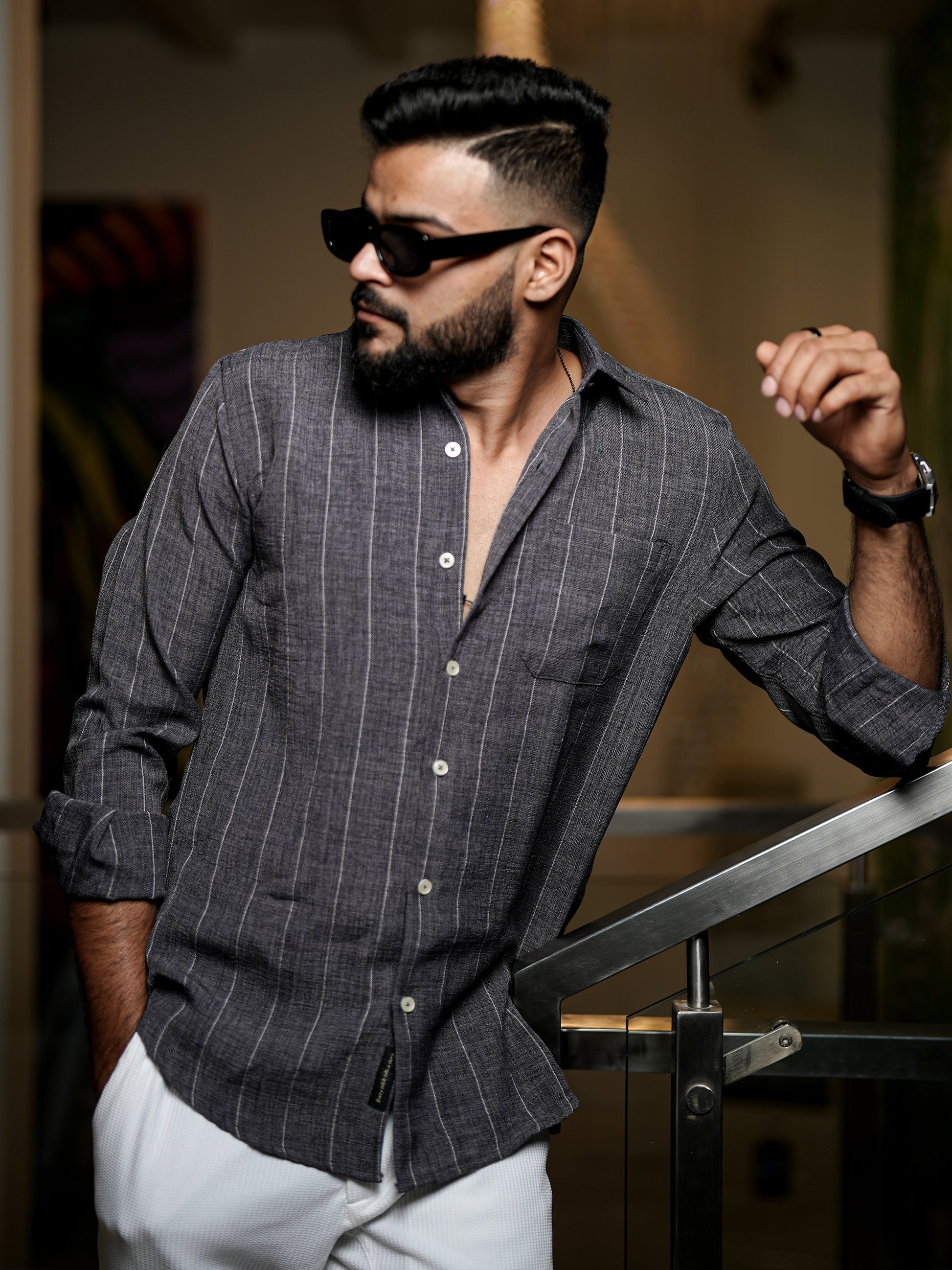 Grey Striped Shirt for Men