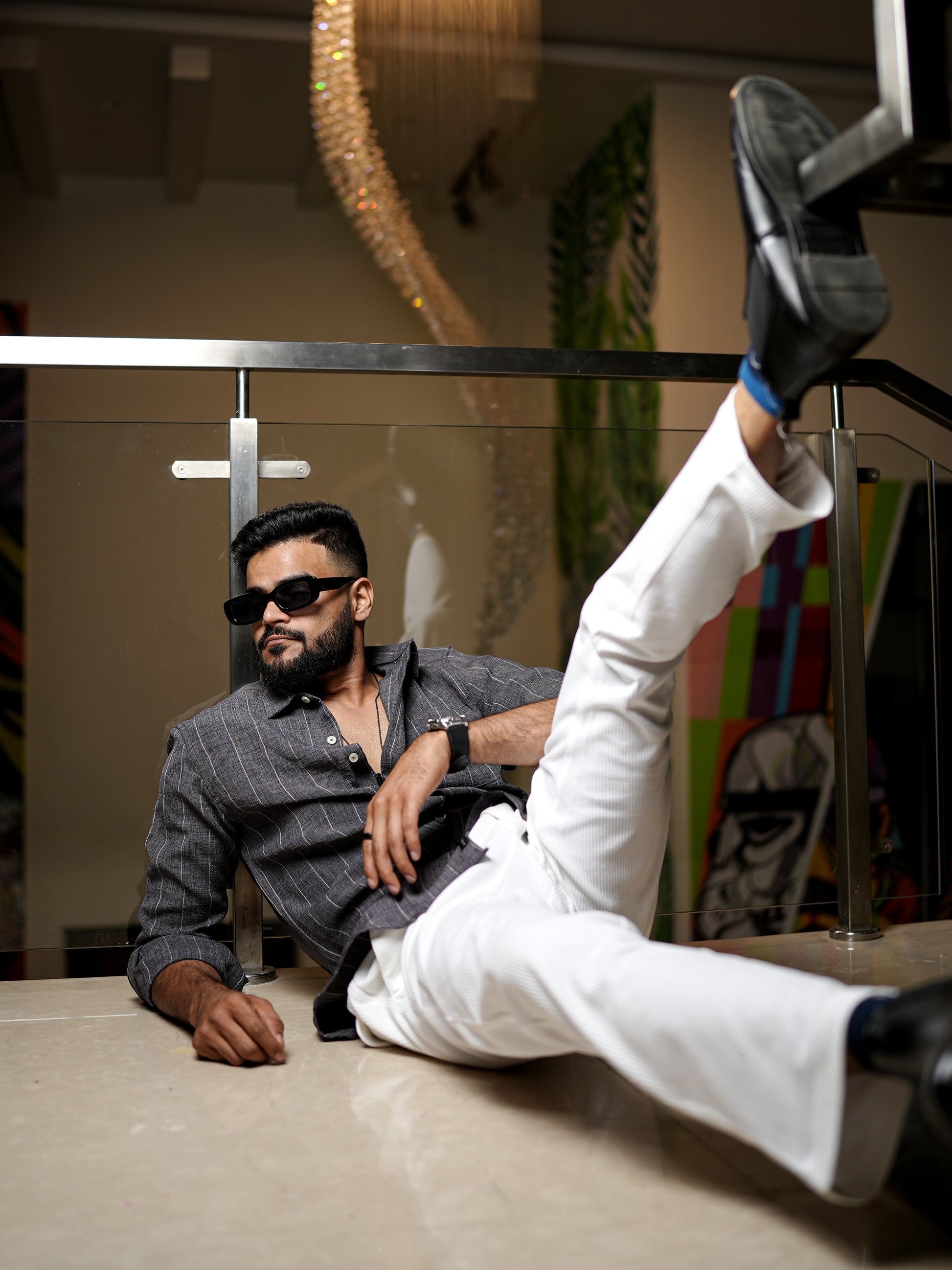 Grey Striped Shirt for Men
