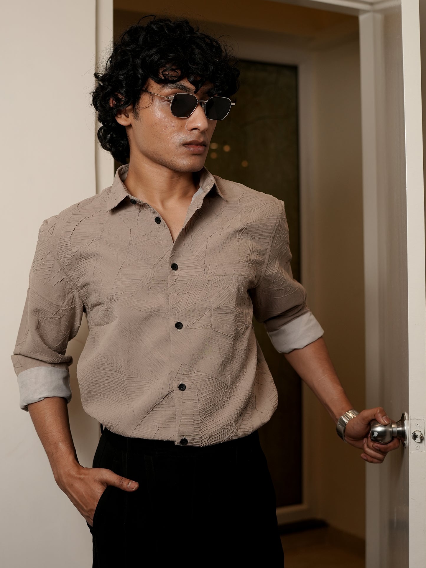 Solid Beige Shirt for Men