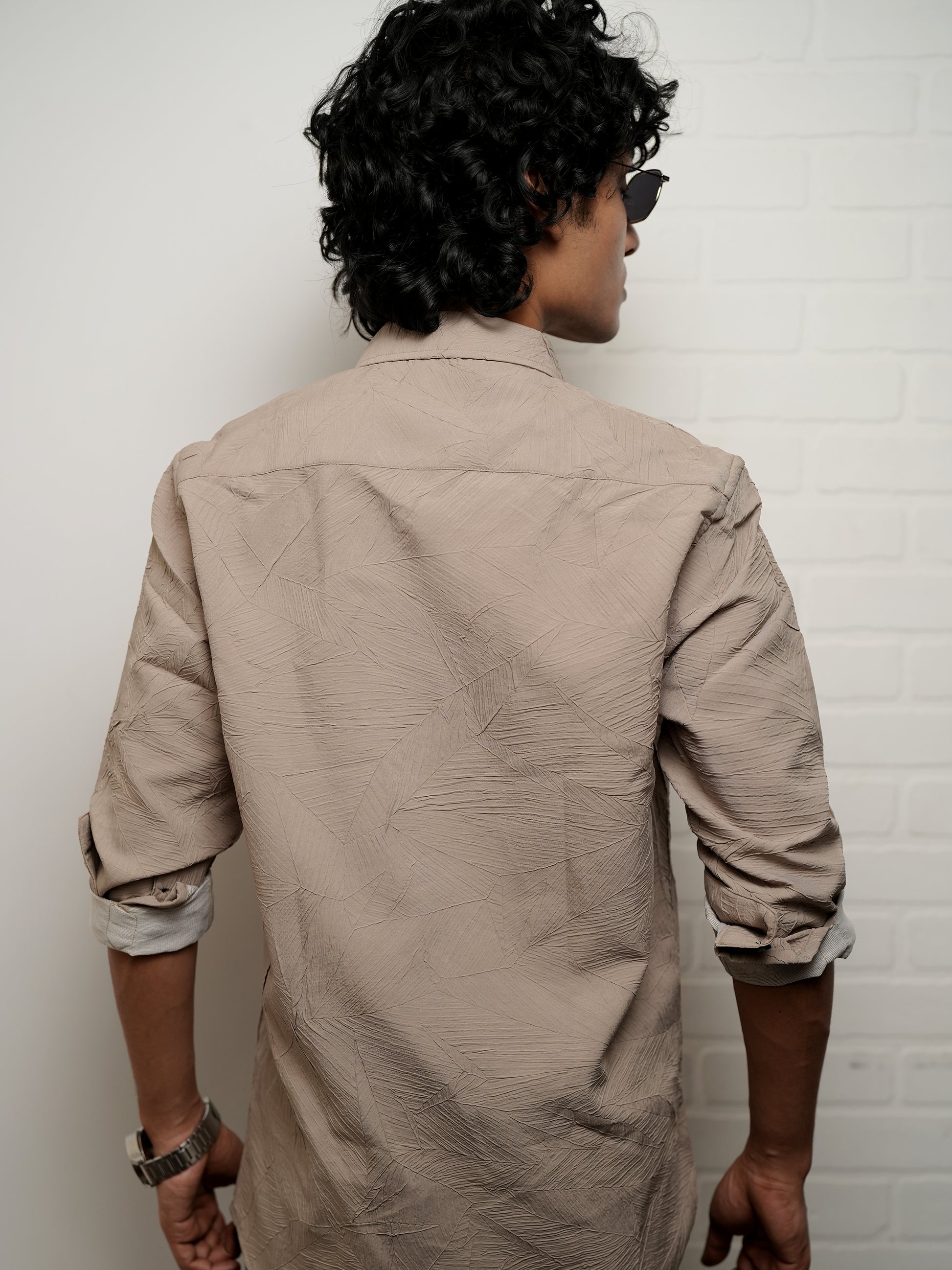 Textured Solid Beige Shirt for Men