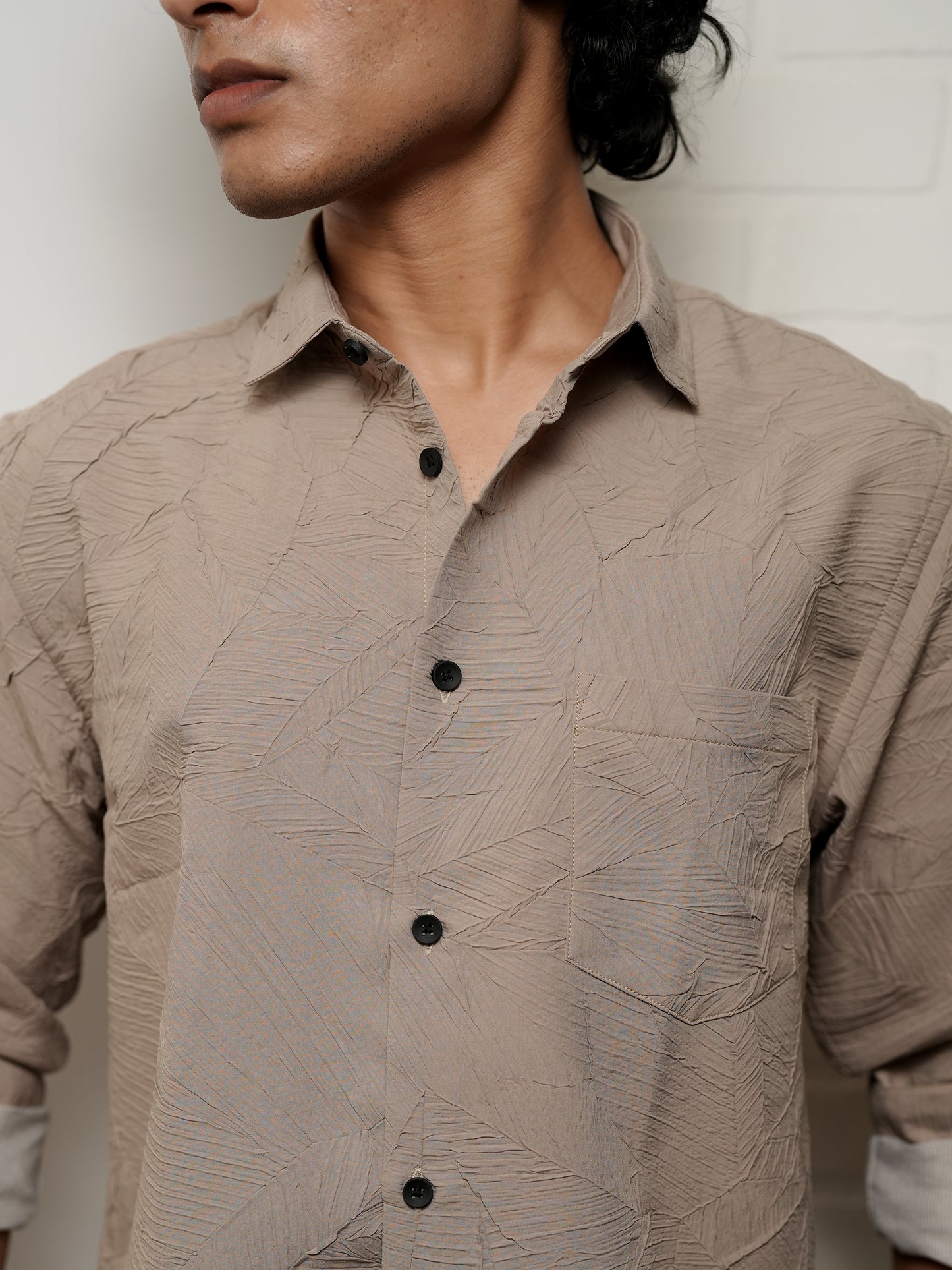 Textured Solid Beige Shirt for Men