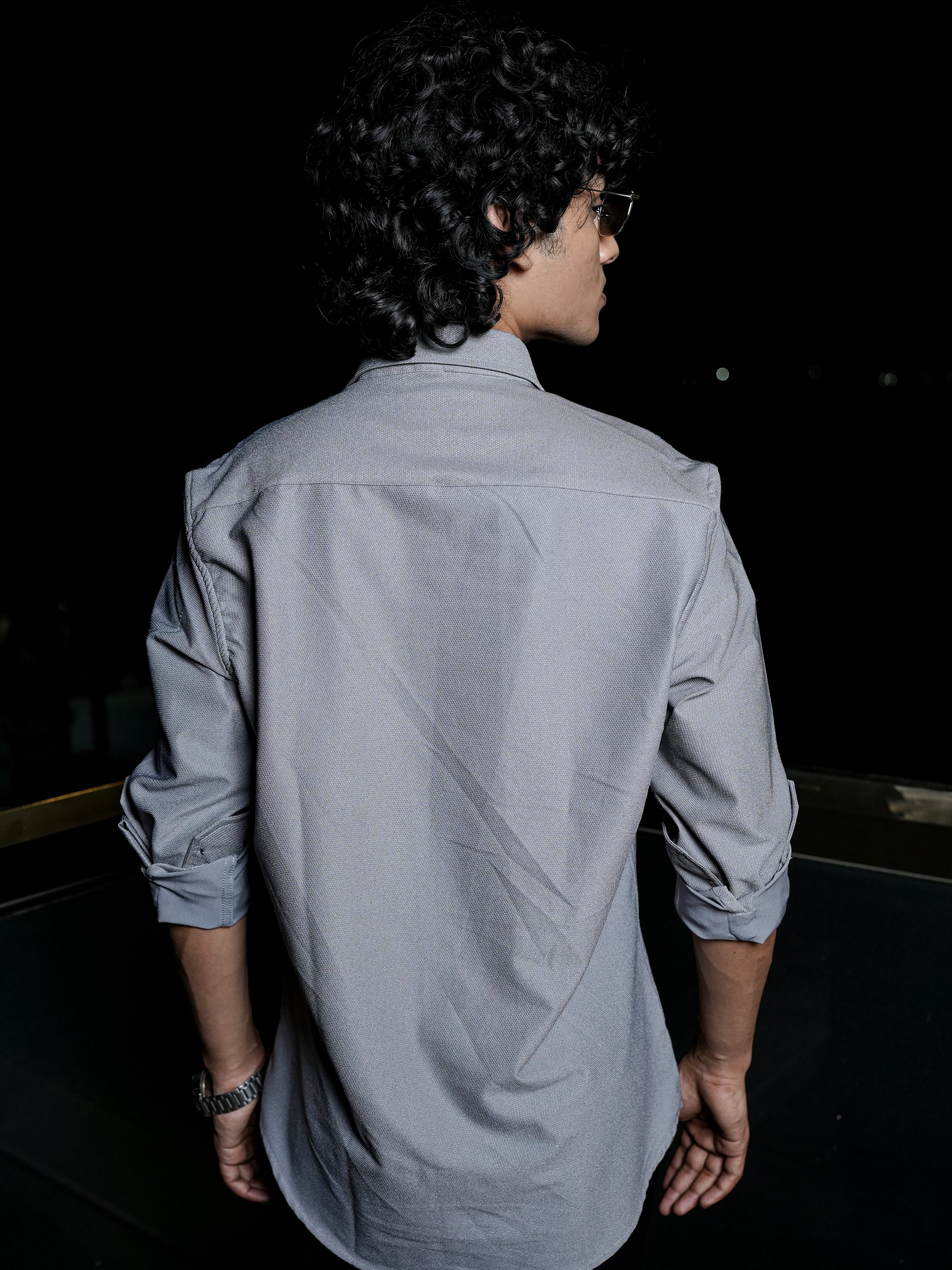 Light Solid Textured Grey Shirt for Men