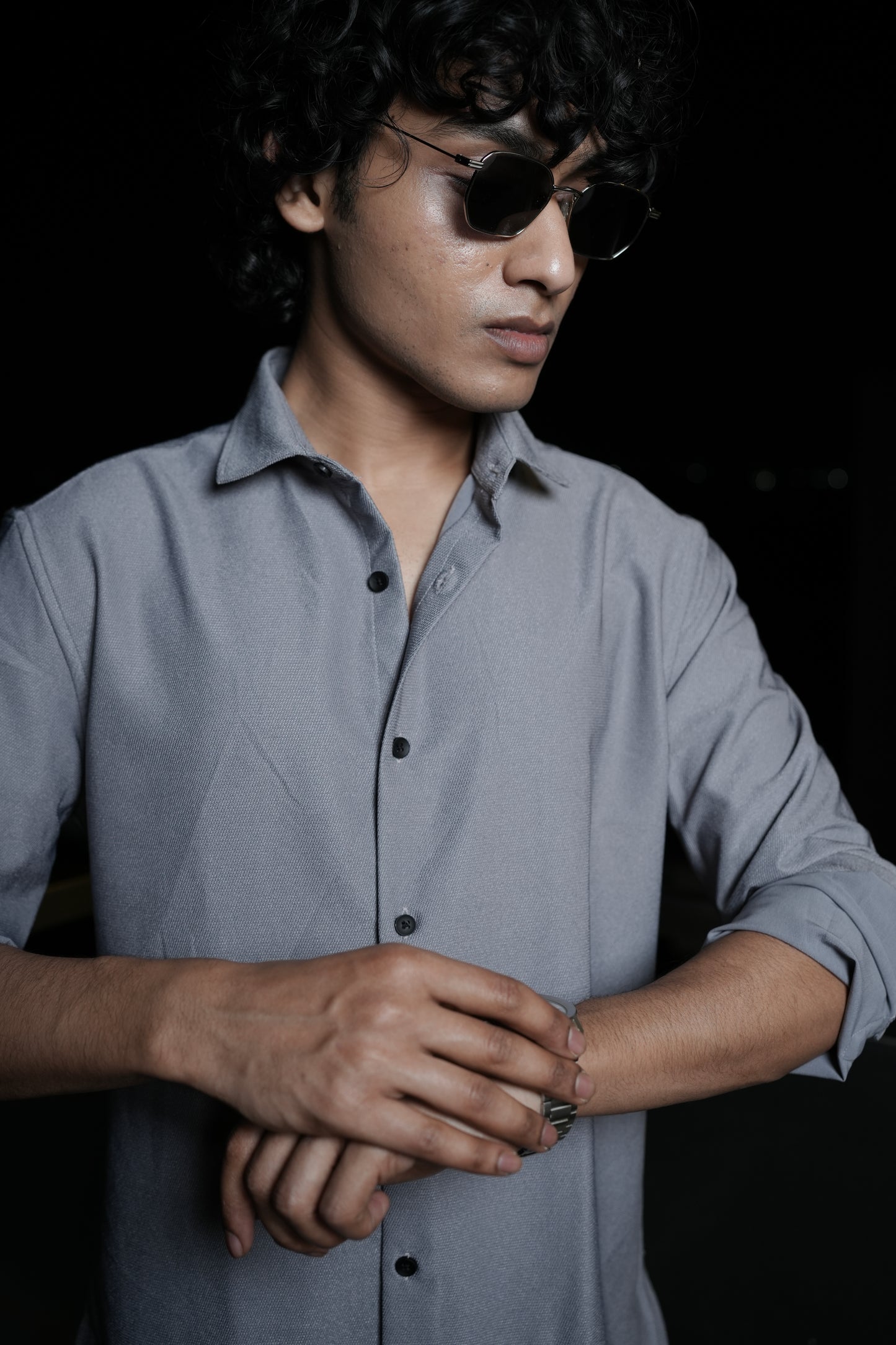 Oman Light Grey Solid Shirt
