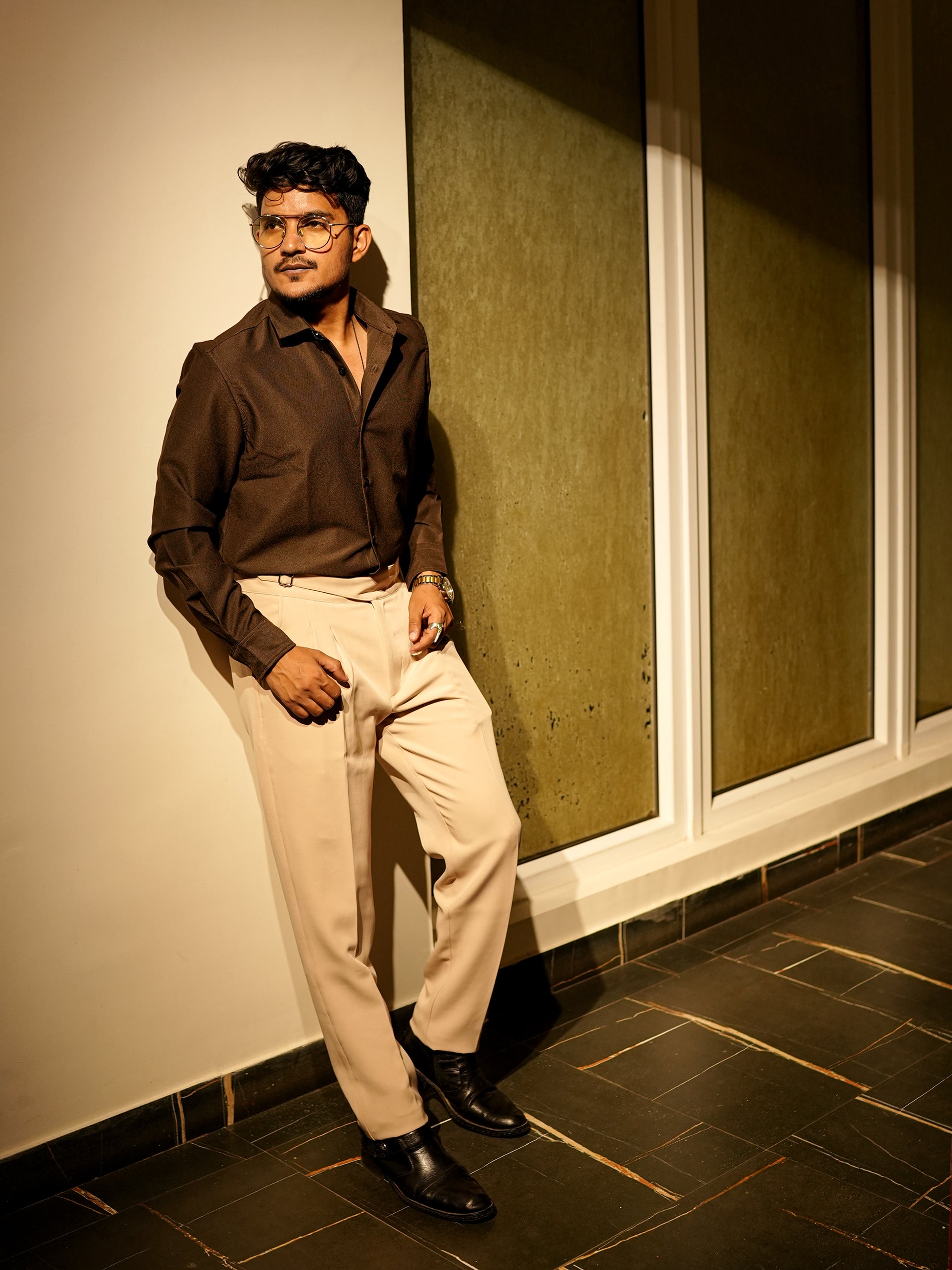 Brown Texture Solid Shirt for Men