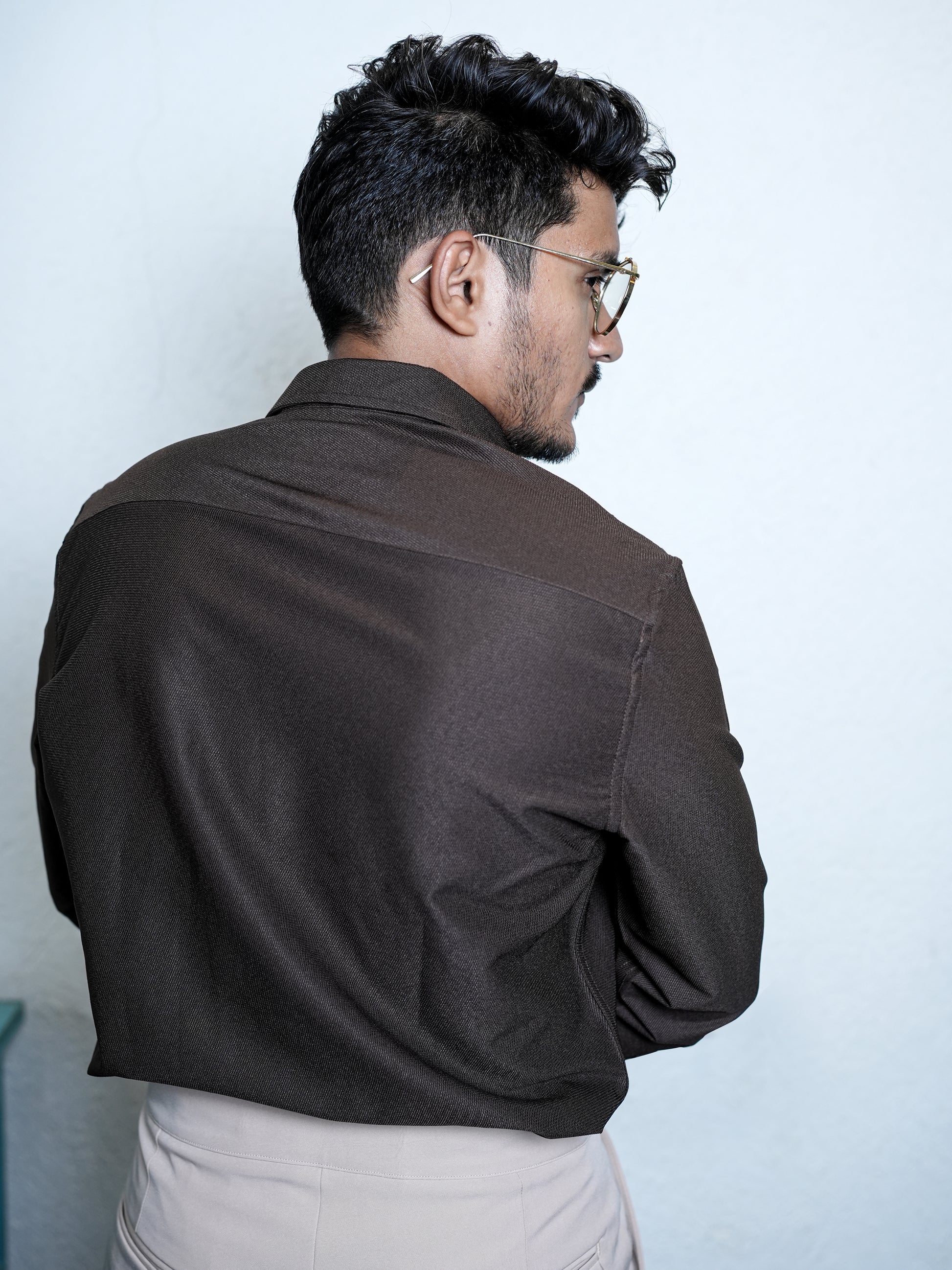 Brown Texture Solid Shirt for Men