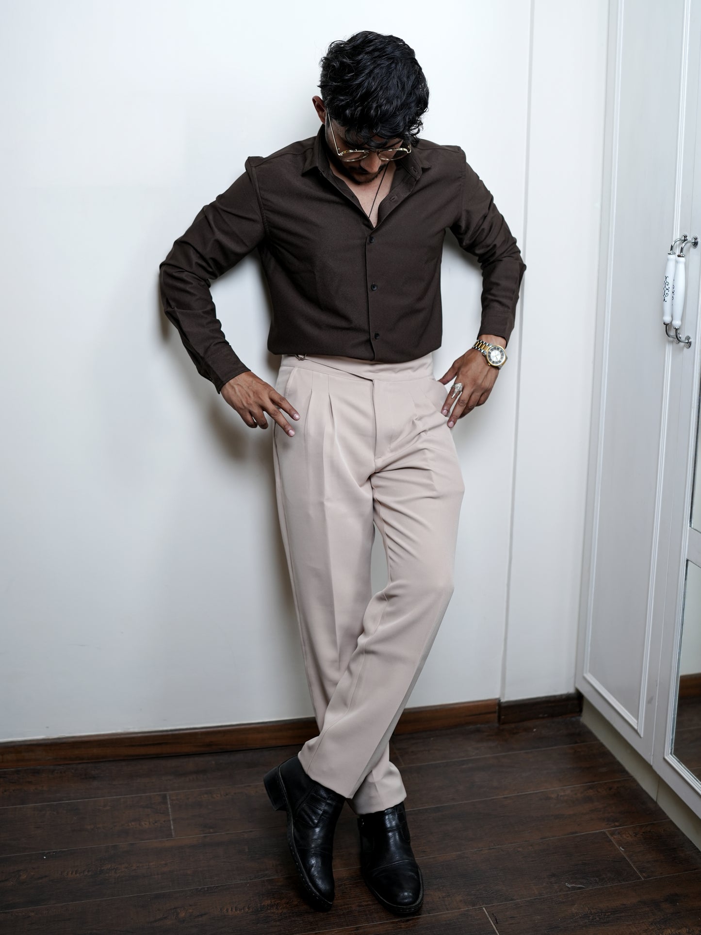 Brown Texture Solid Shirt for Men