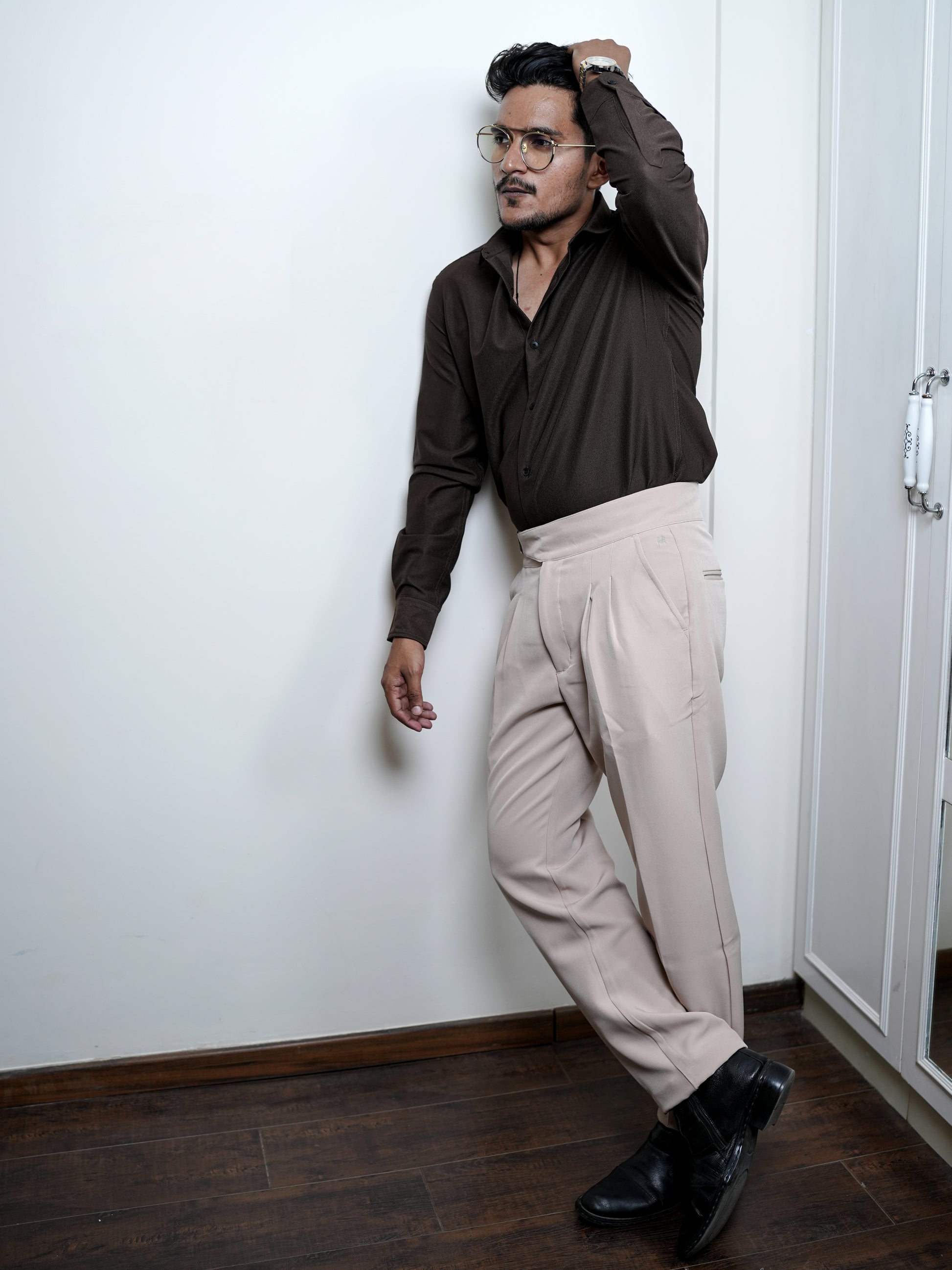 Brown Texture Solid Shirt for Men