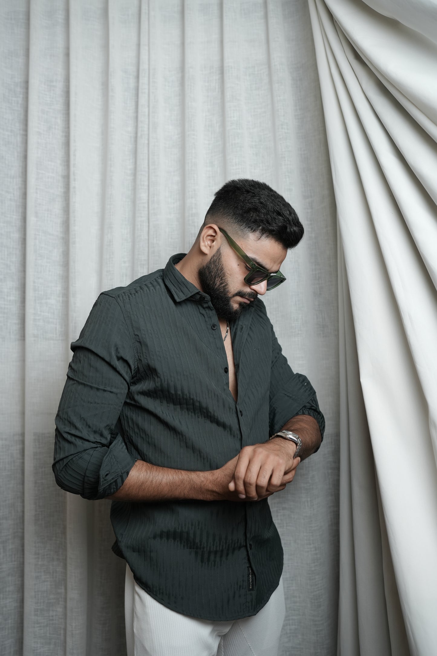 Dubai Dark Green Textured solid shirt
