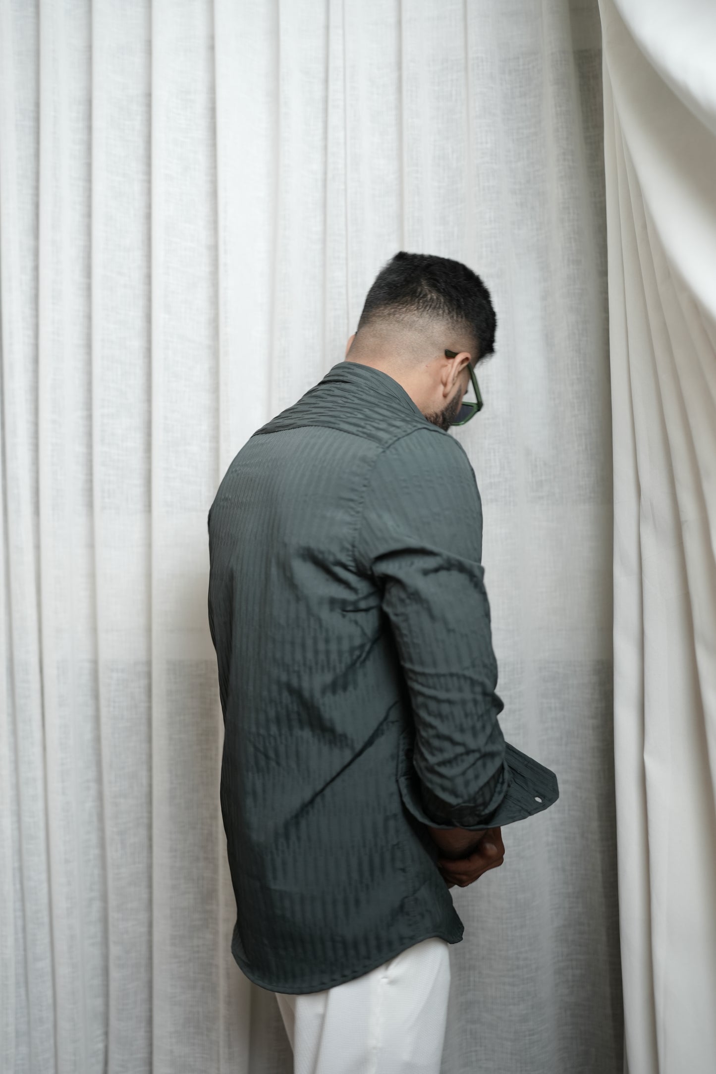 Dubai Dark Green Textured solid shirt