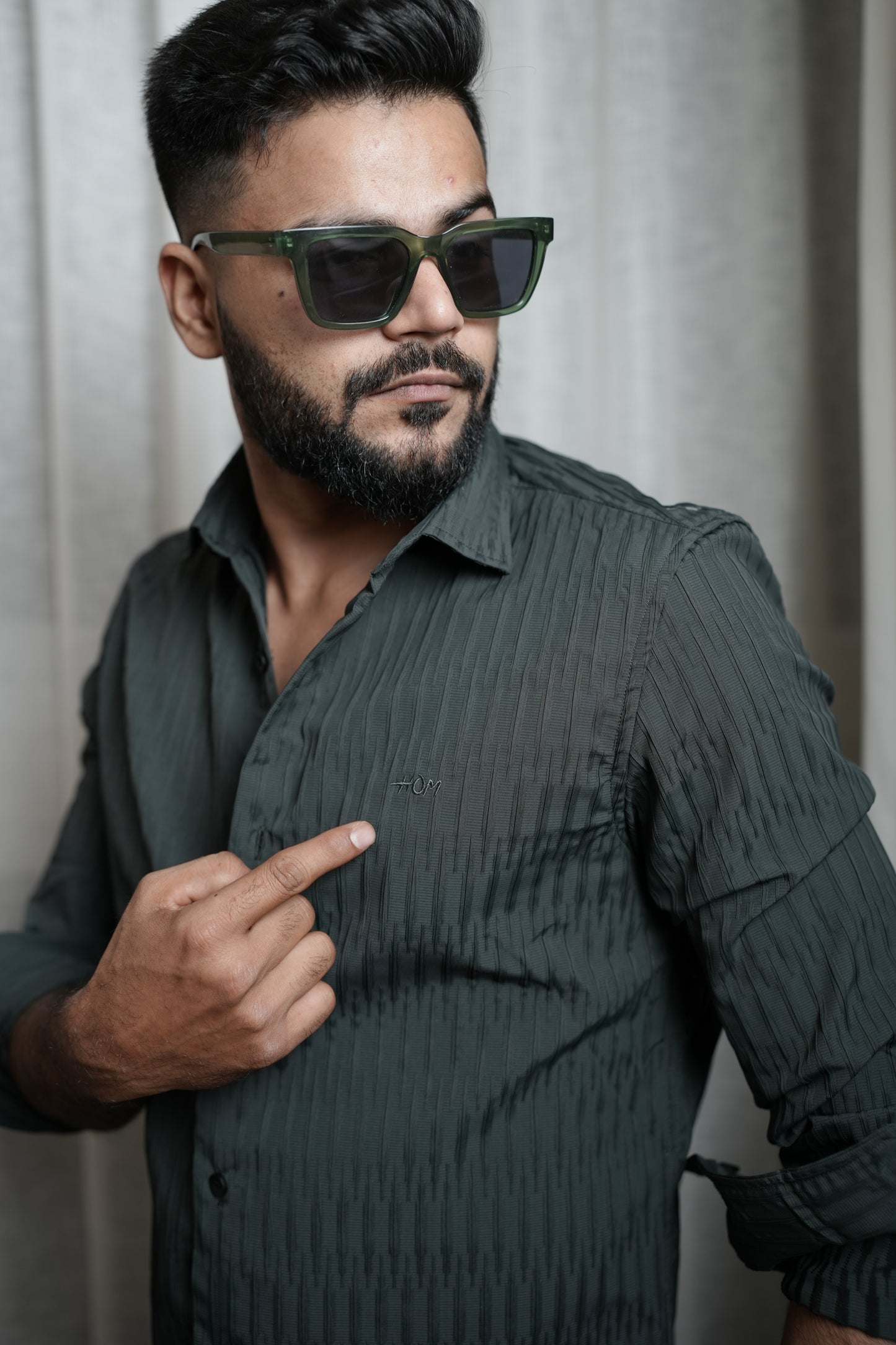Dubai Dark Green Textured solid shirt