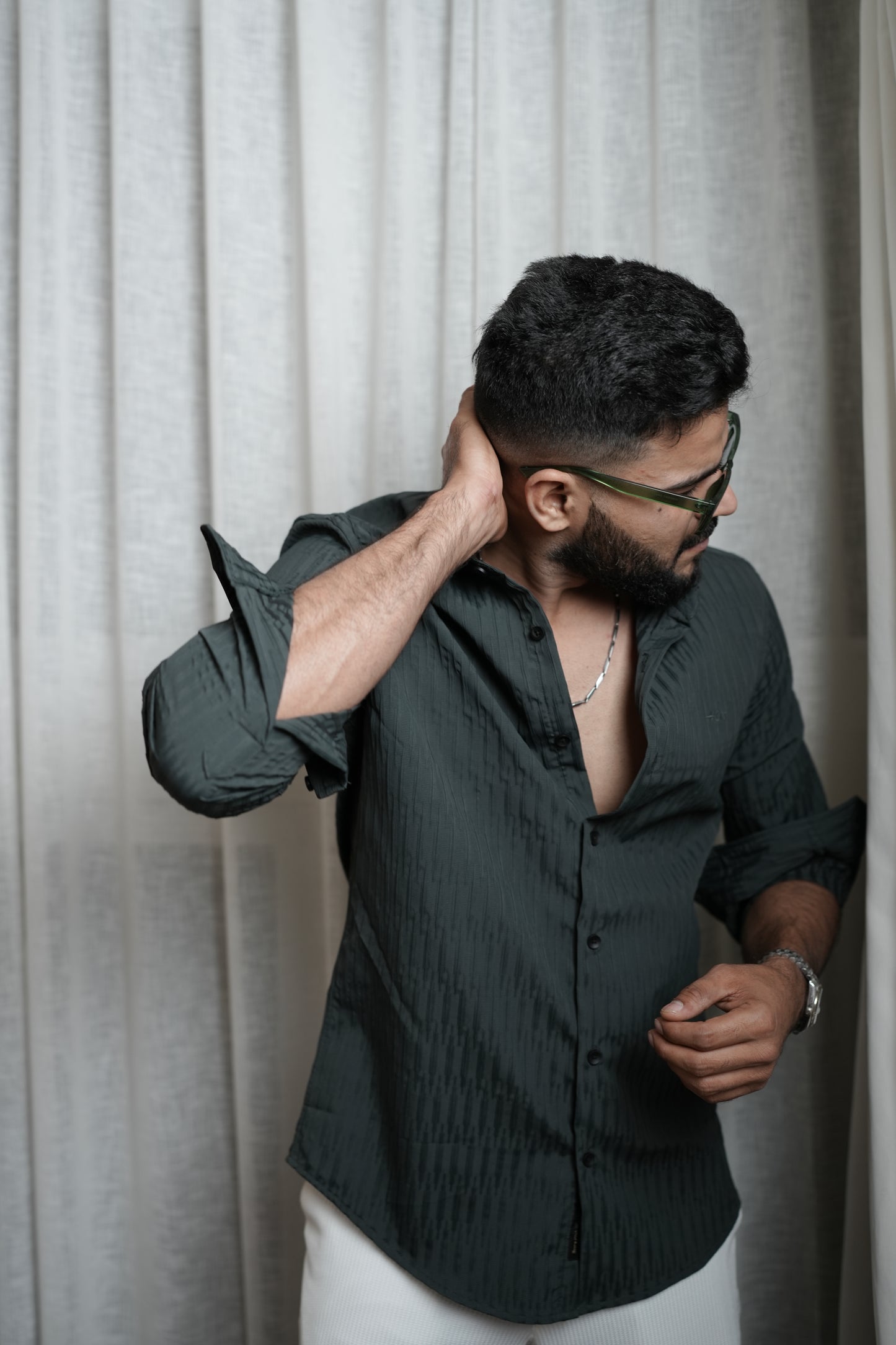 Dubai Dark Green Textured solid shirt