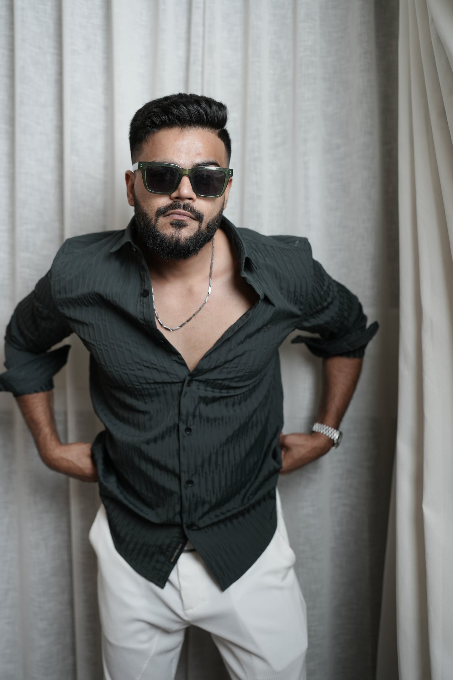 Dubai Dark Green Textured solid shirt