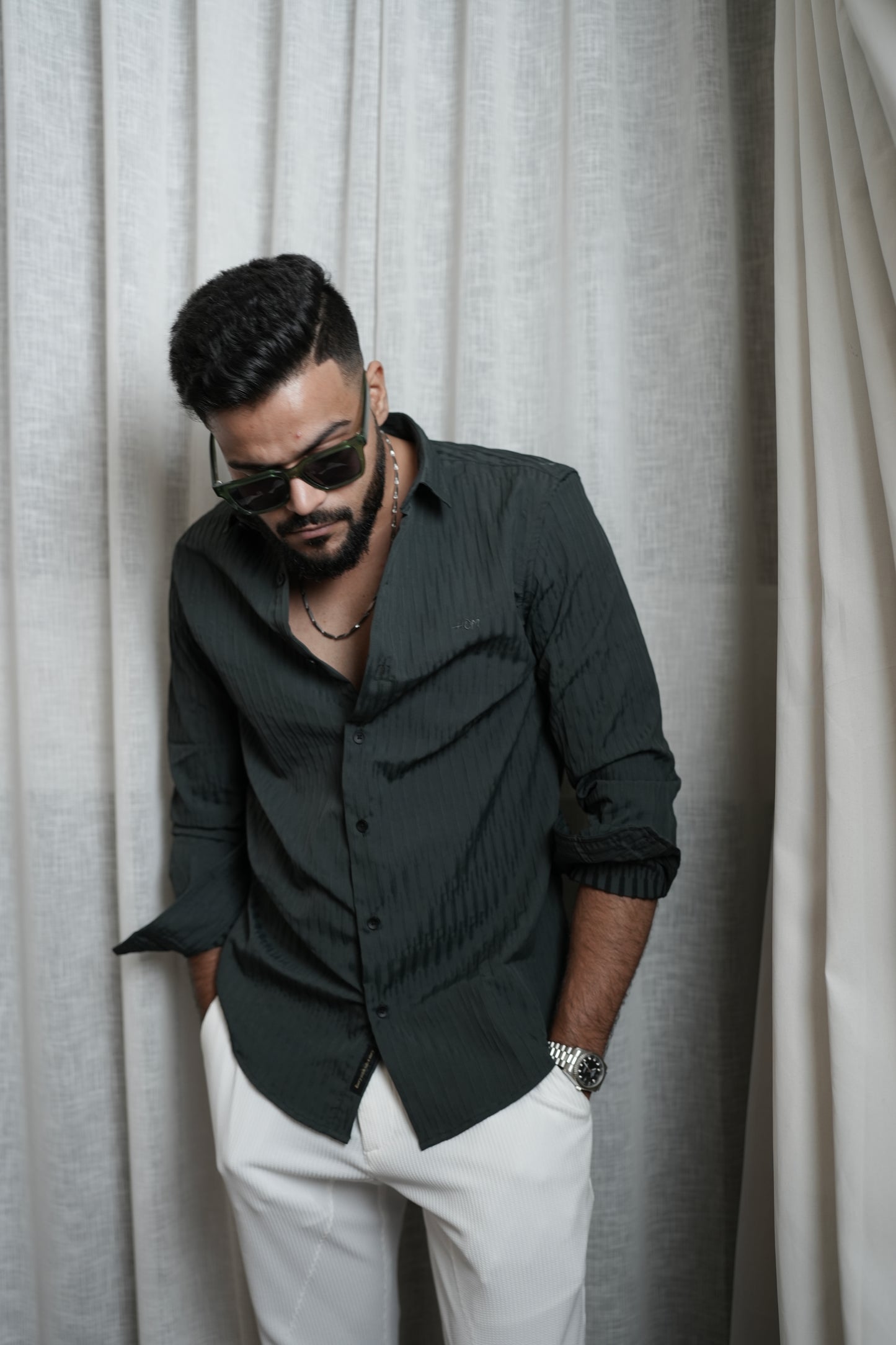 Dubai Dark Green Textured solid shirt