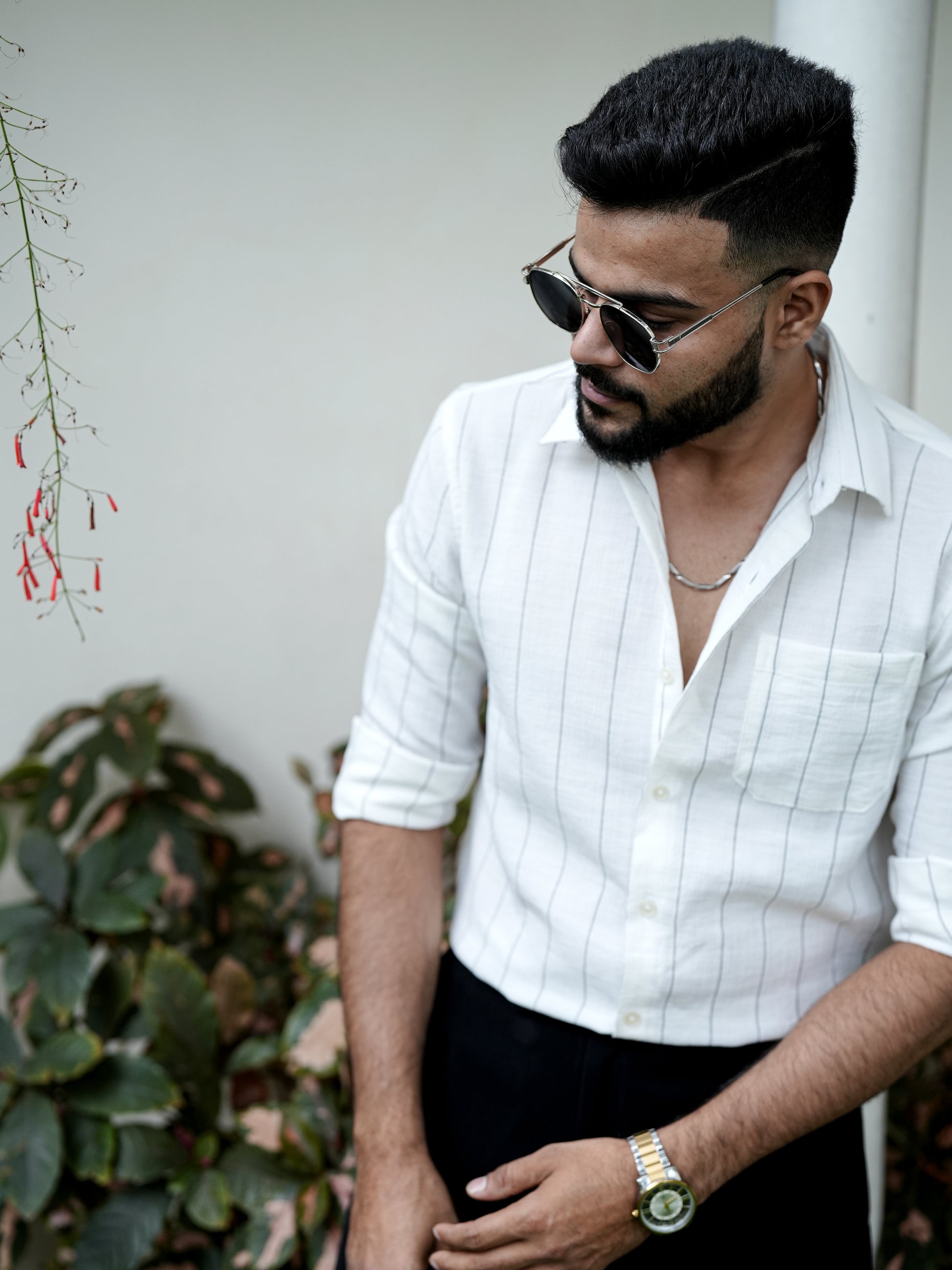 White Striped Shirt for Men