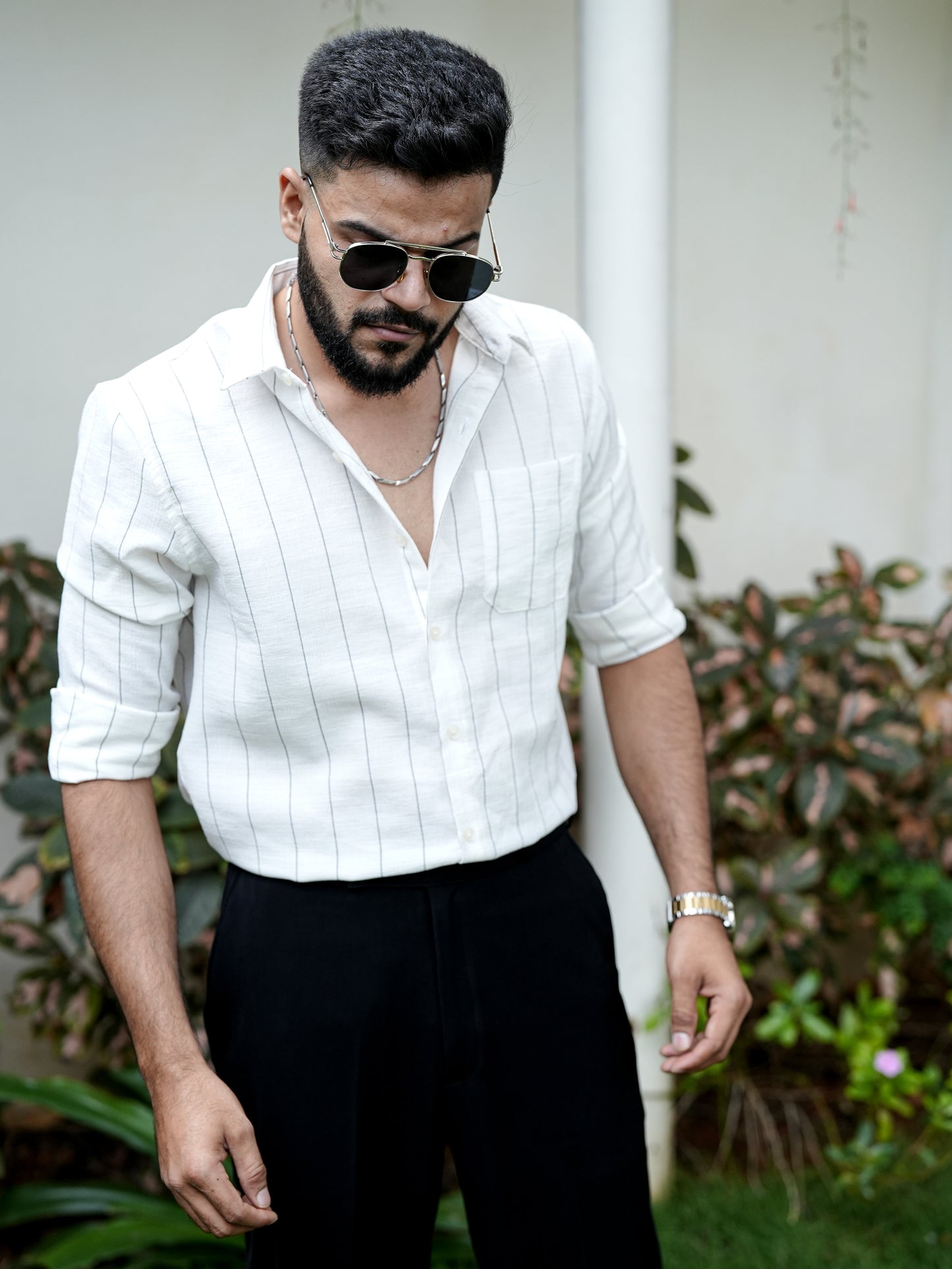 White Striped Shirt for Men