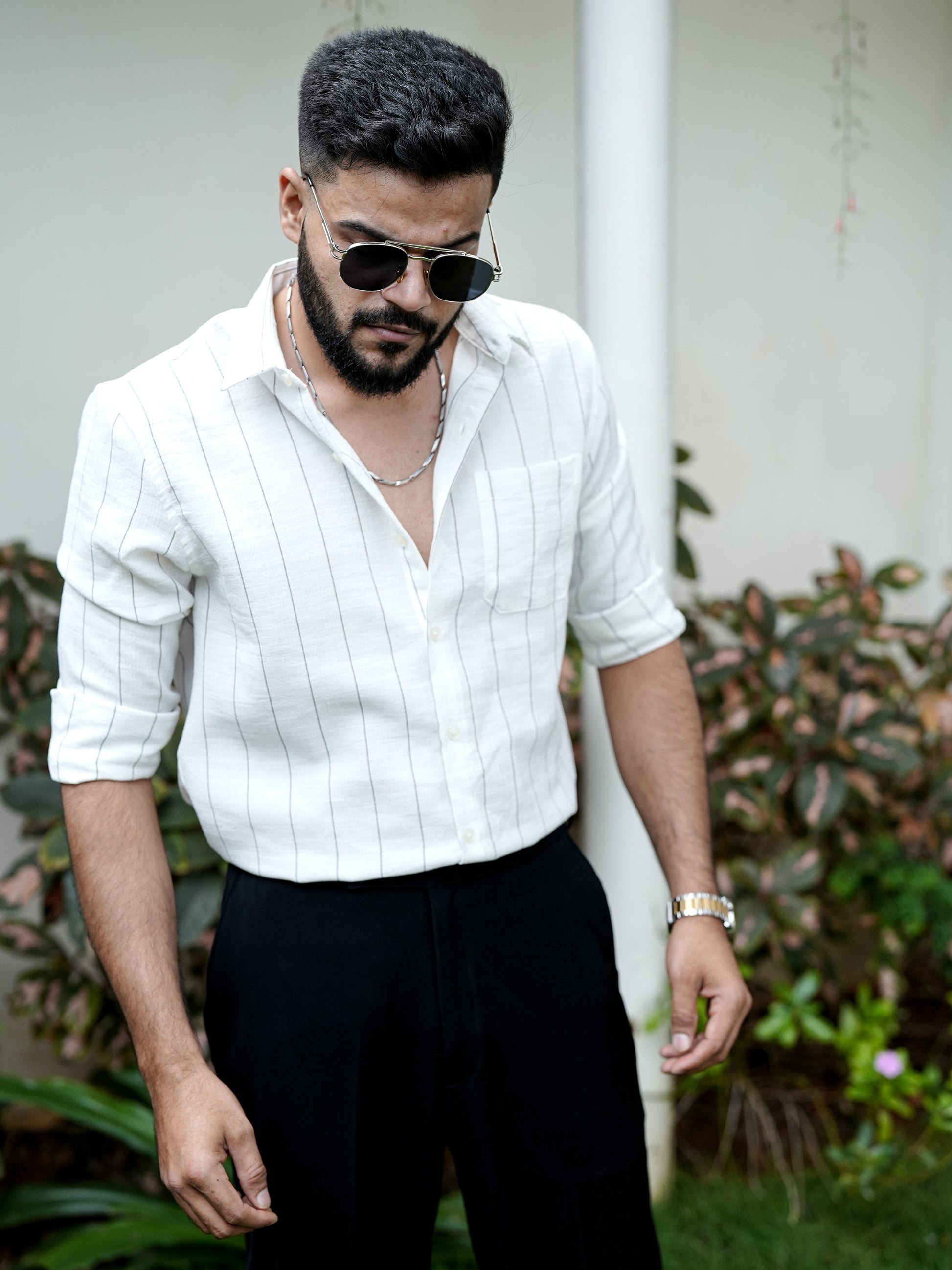 White Striped Shirt for Men