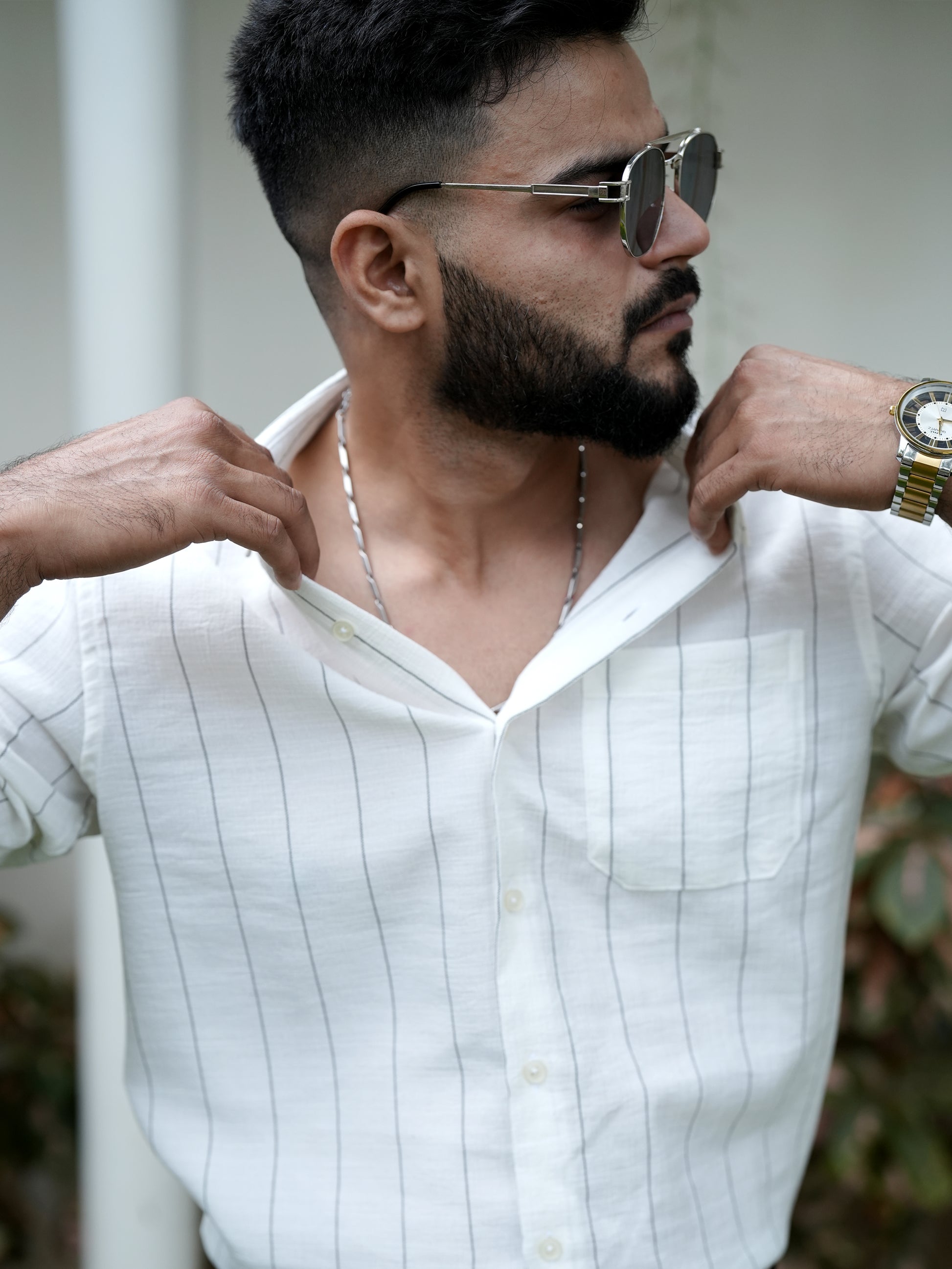 White Striped Shirt for Men