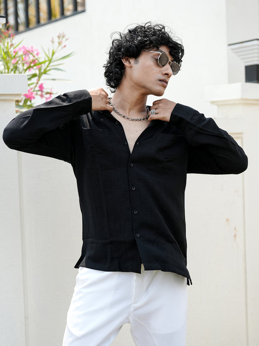 Textured Black Solid Shirt for Men