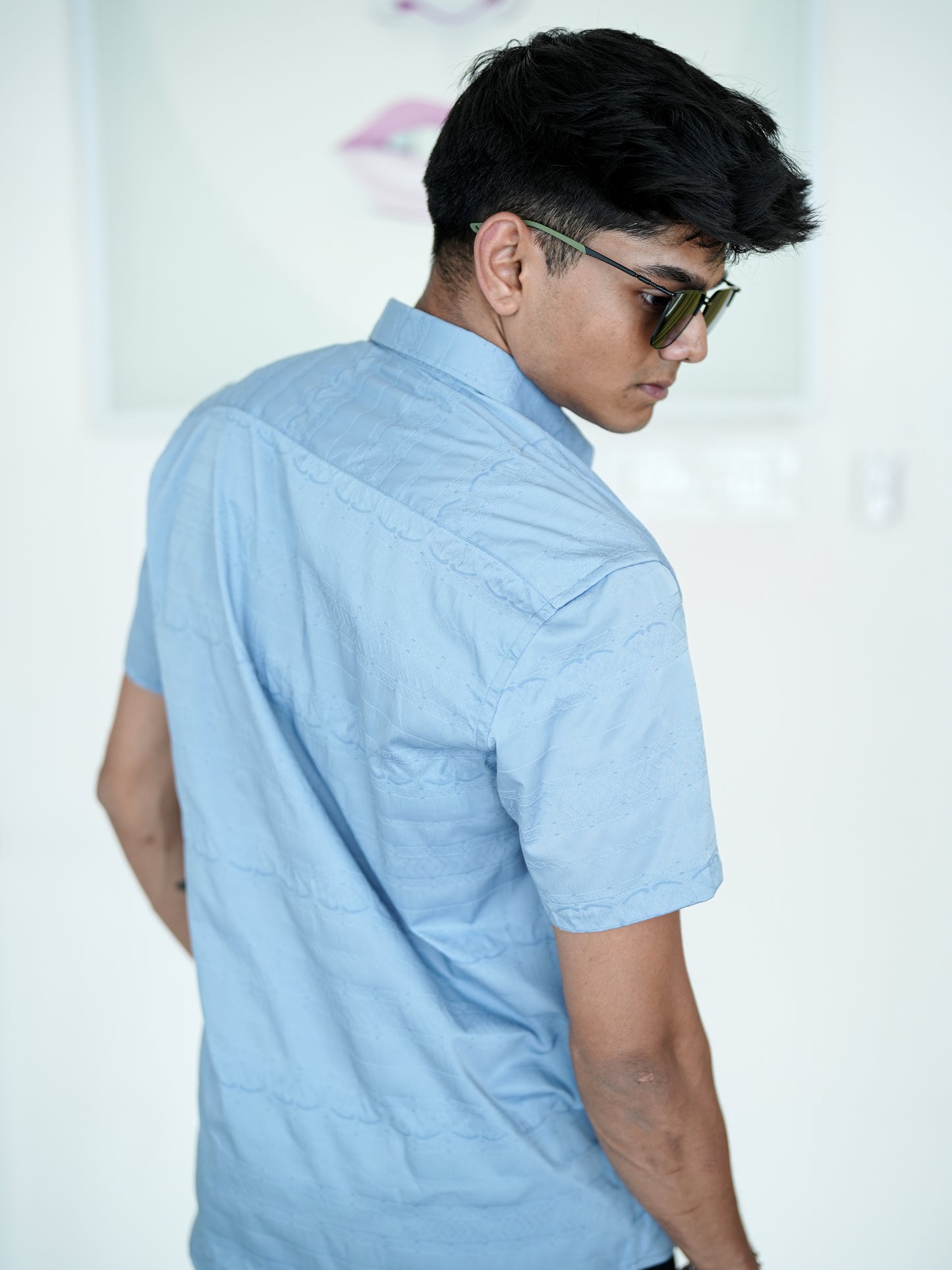 Solid Blue Textured Shirt for Men