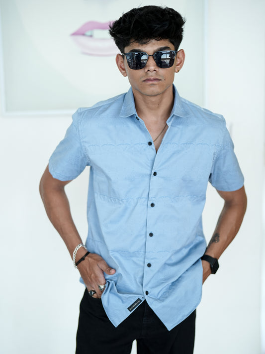 Solid Blue Textured Shirt for Men