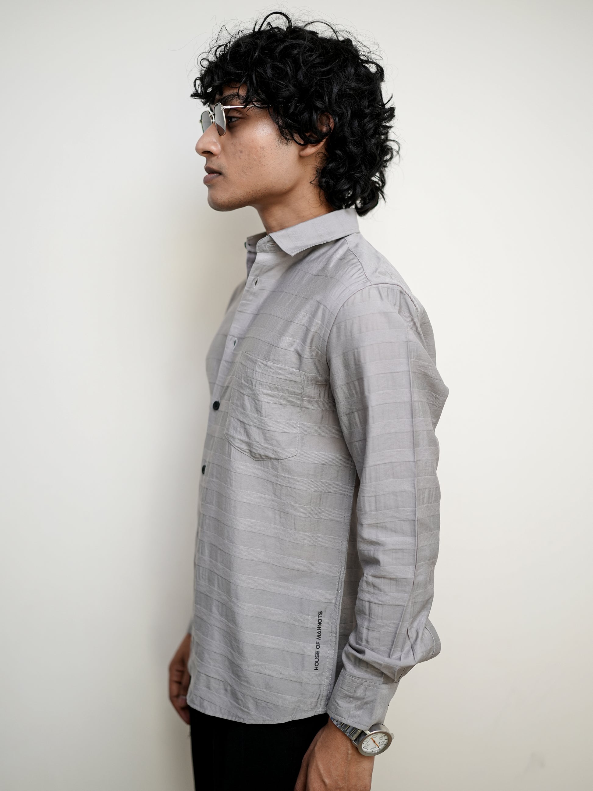 Textured Solid Khaki Shirt for Men