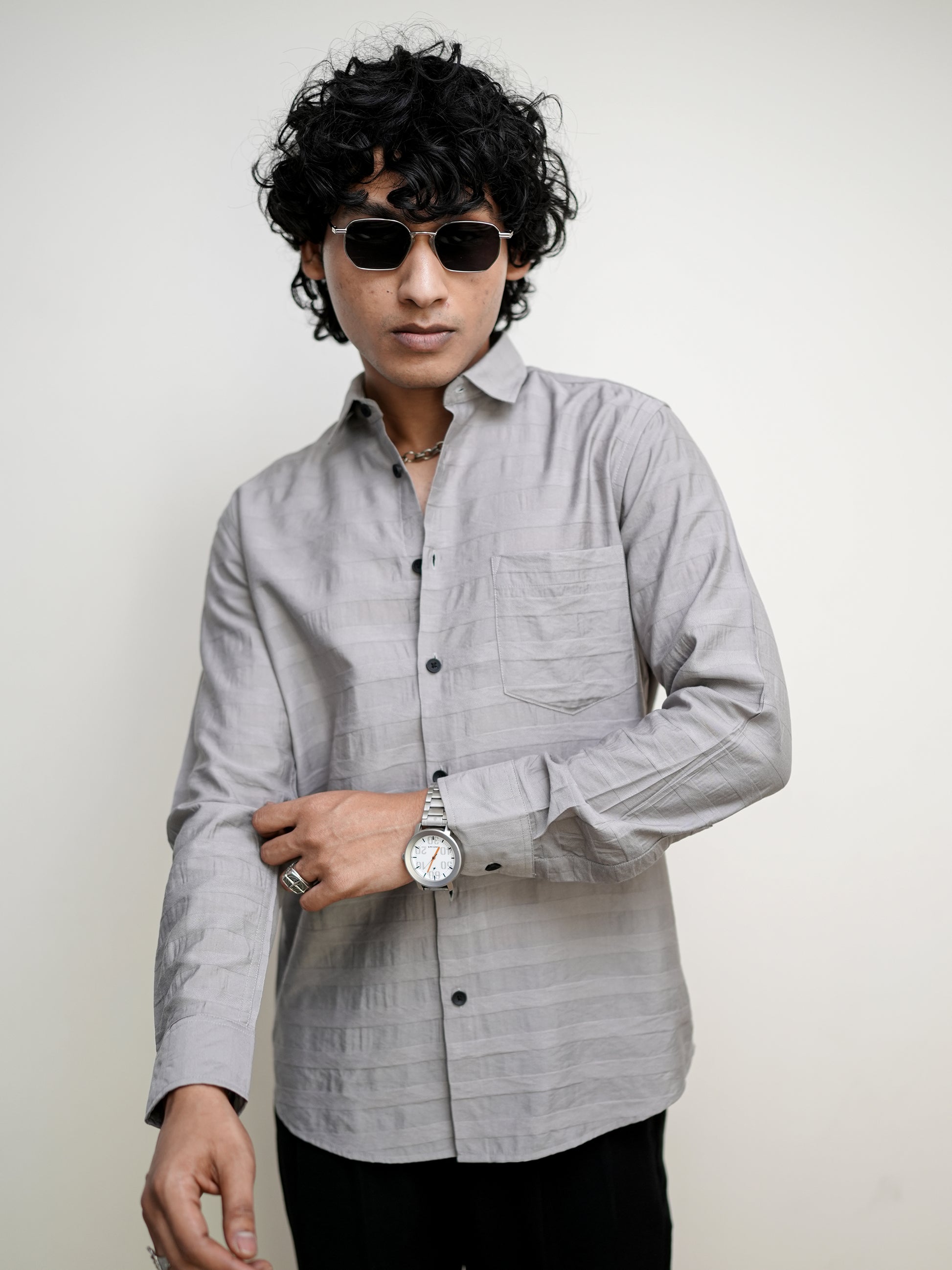 Textured Solid Khaki Shirt for Men