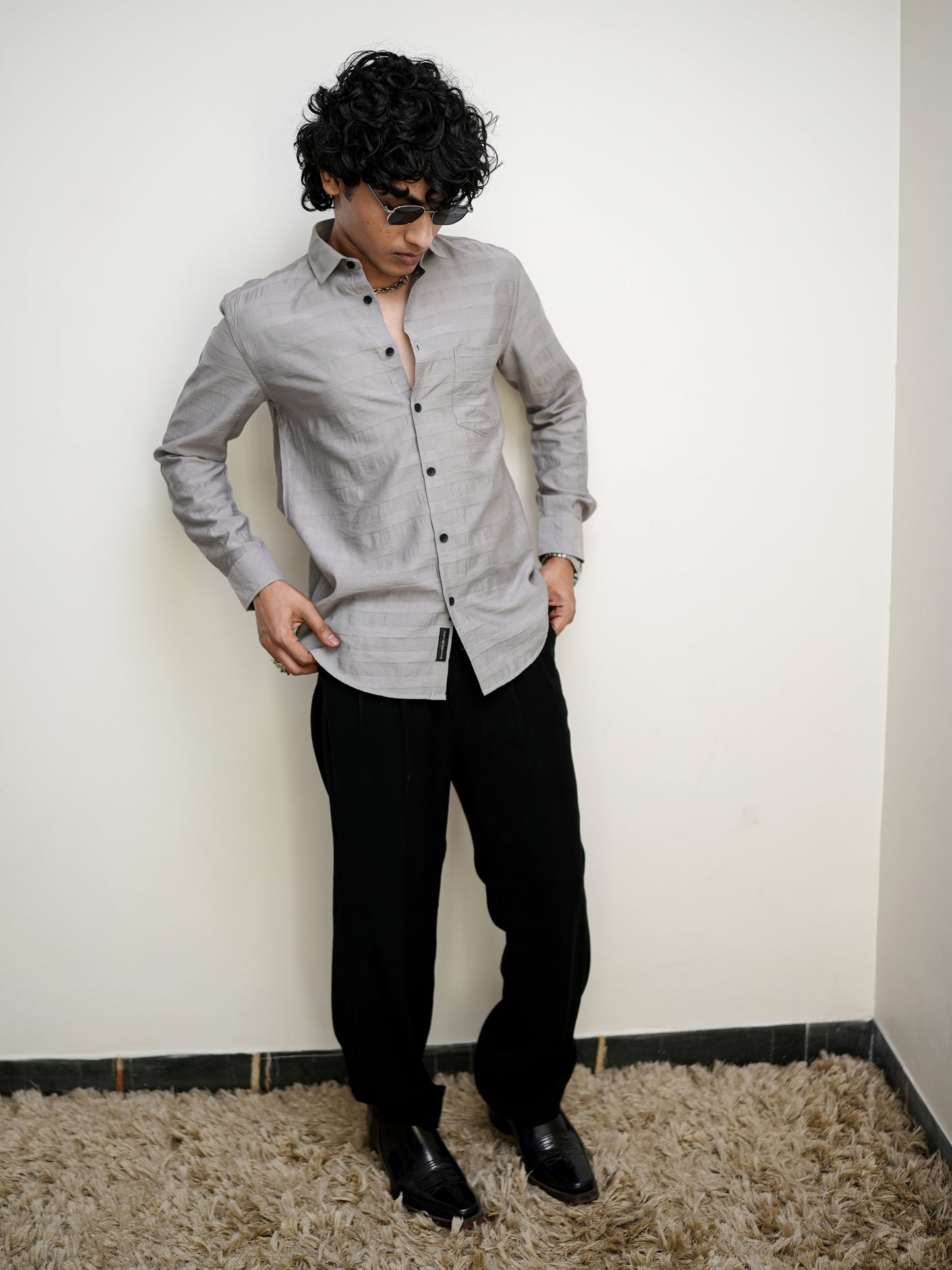 Textured Solid Khaki Shirt for Men