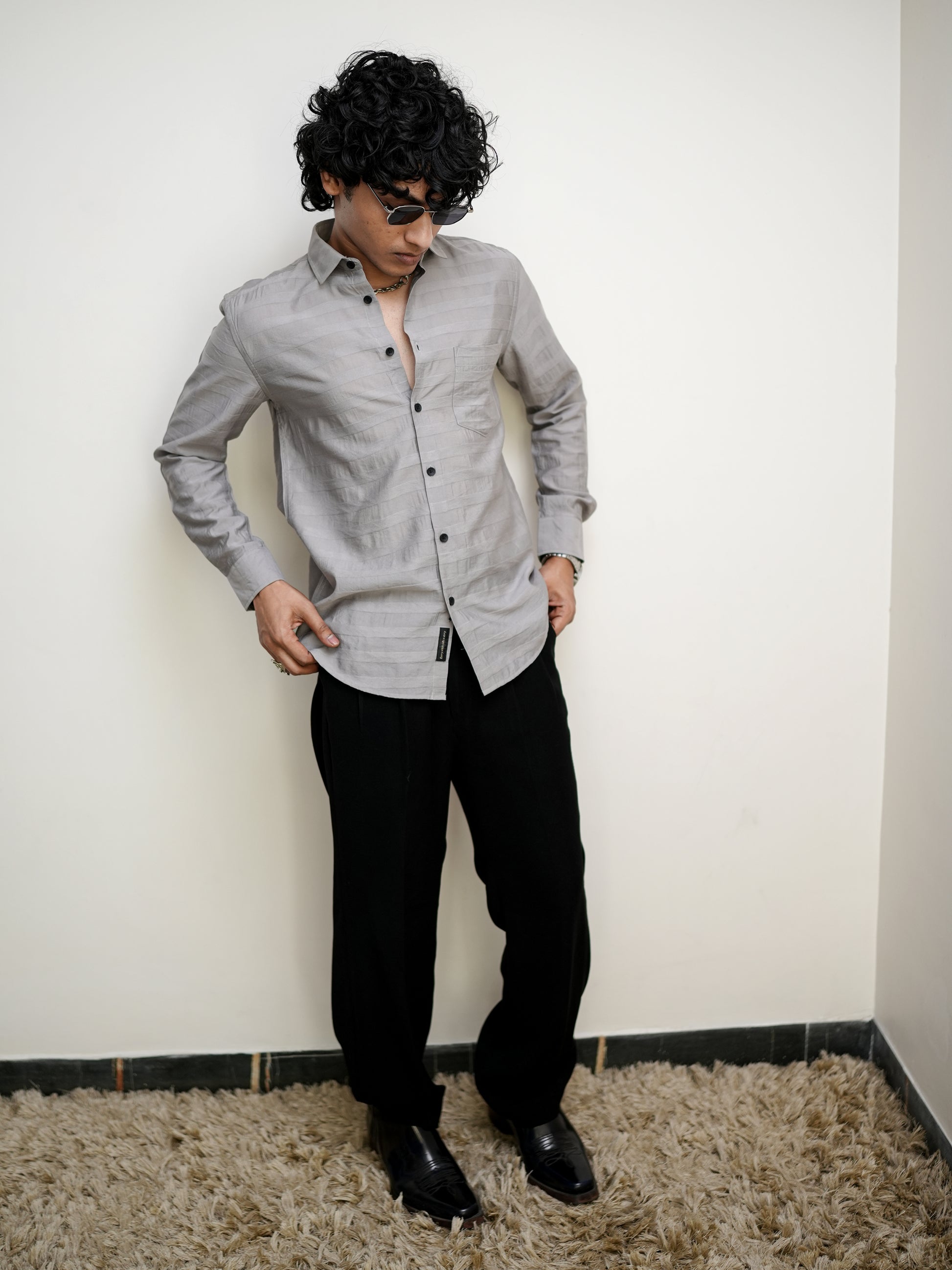 Textured Solid Khaki Shirt for Men