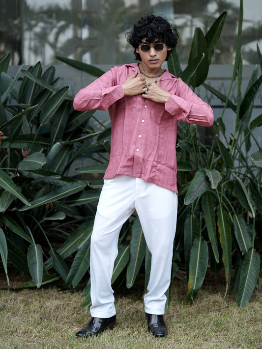 Pink Textured Solid Shirt for Men