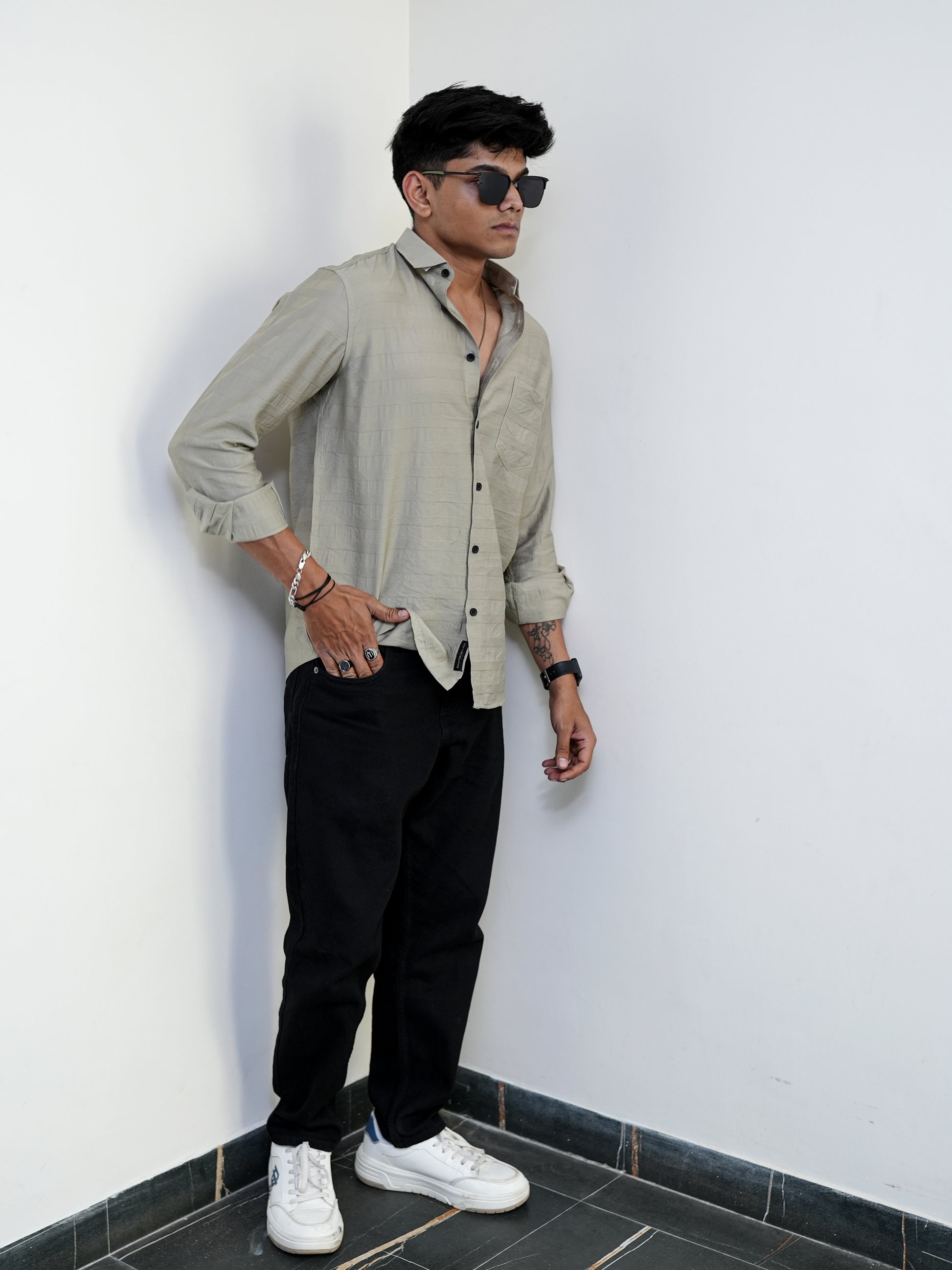 Cement Textured Grey Solid Shirt for Men
