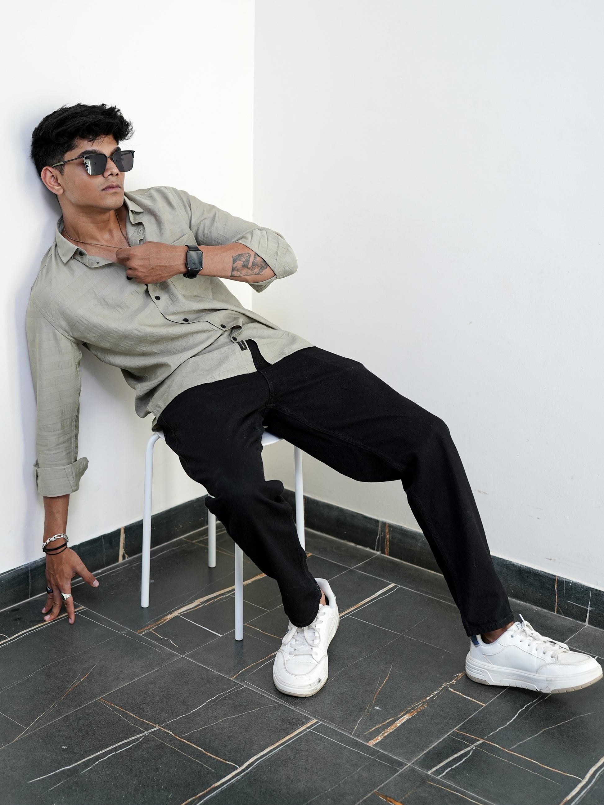 Cement Textured Grey Solid Shirt for Men