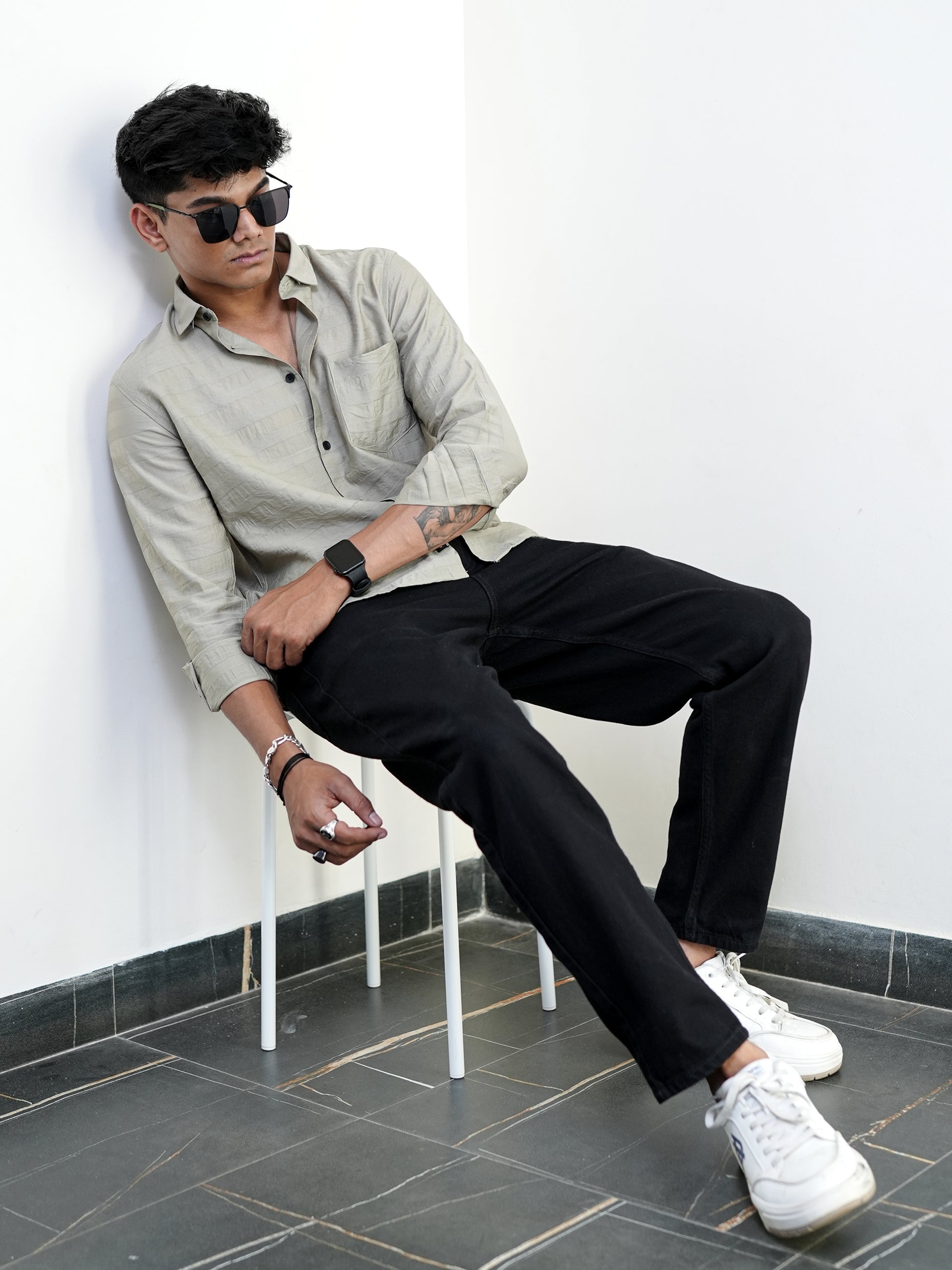 Cement Textured Grey Solid Shirt for Men