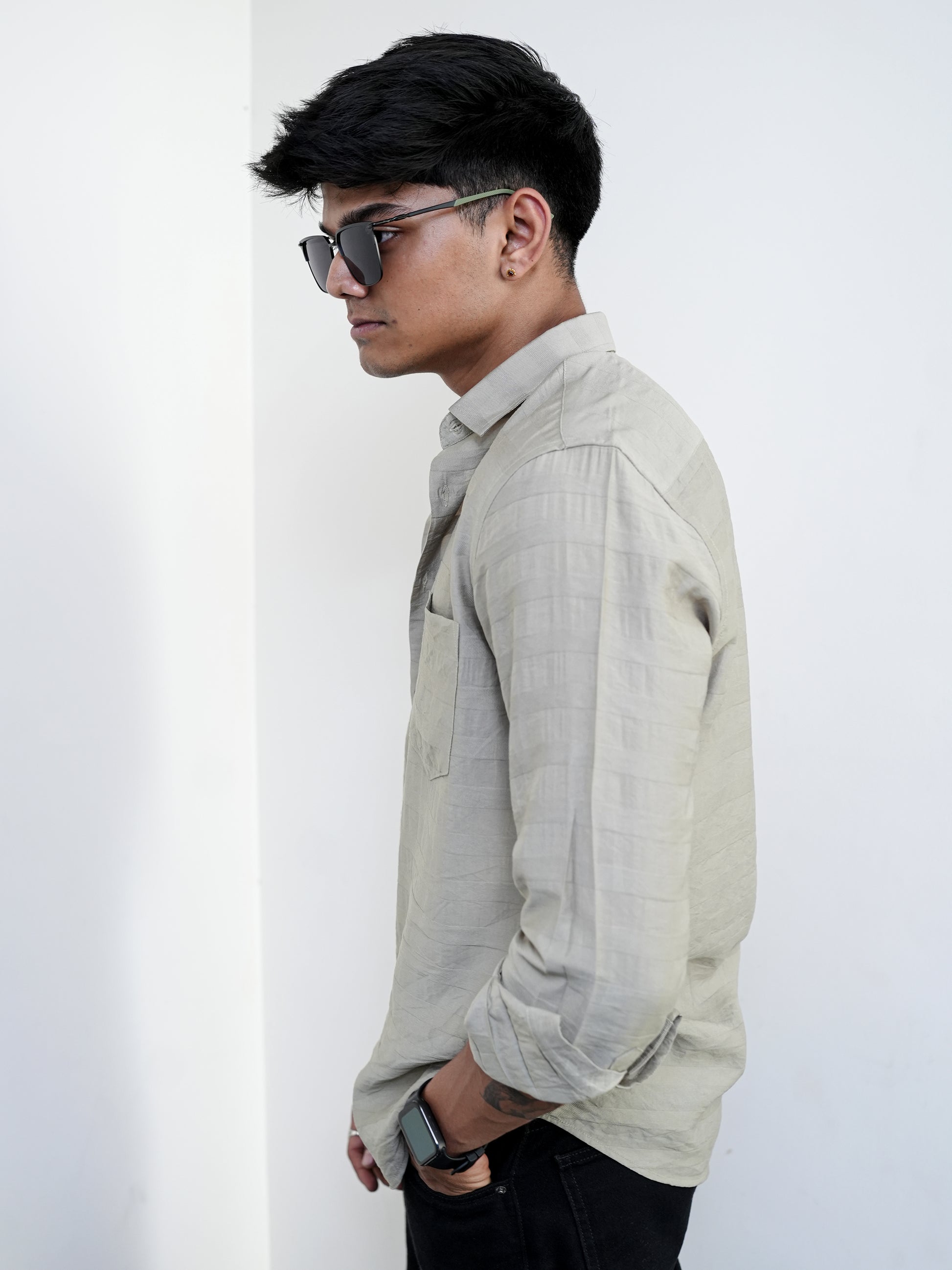 Cement Textured Grey Solid Shirt for Men