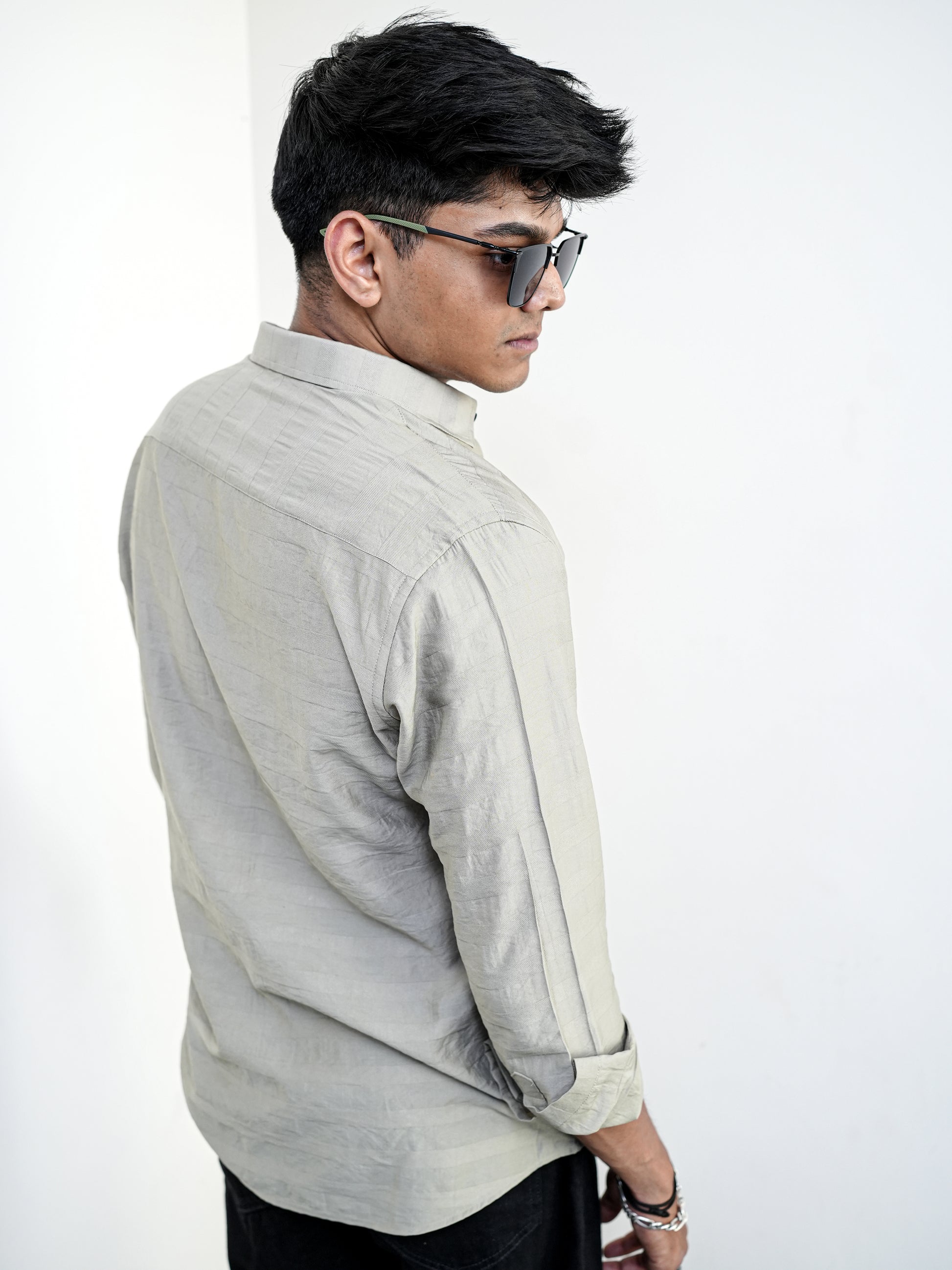 Cement Textured Grey Solid Shirt for Men