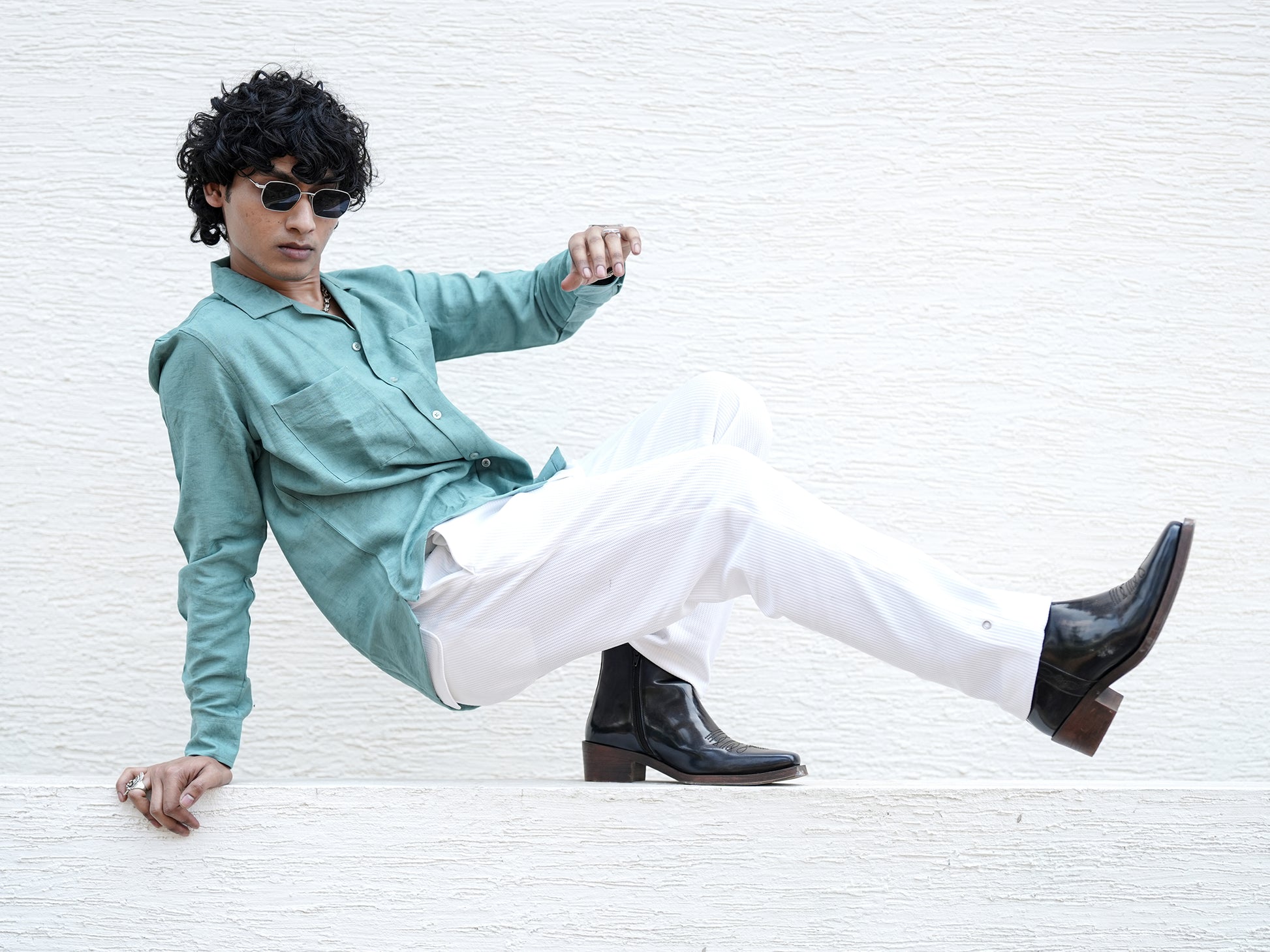 Powder Texture Blue Solid Shirt for Men