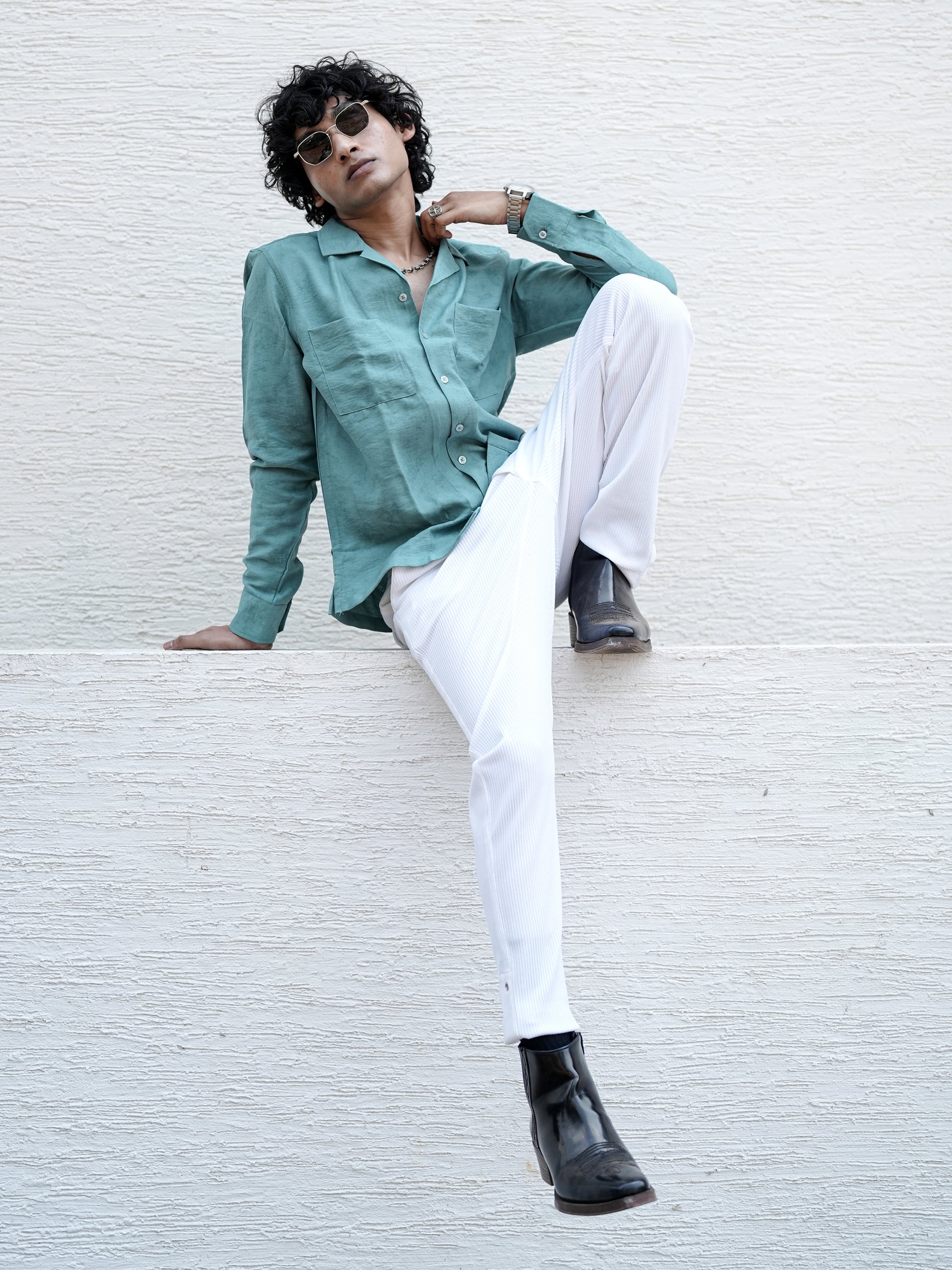 Powder Texture Blue Solid Shirt for Men