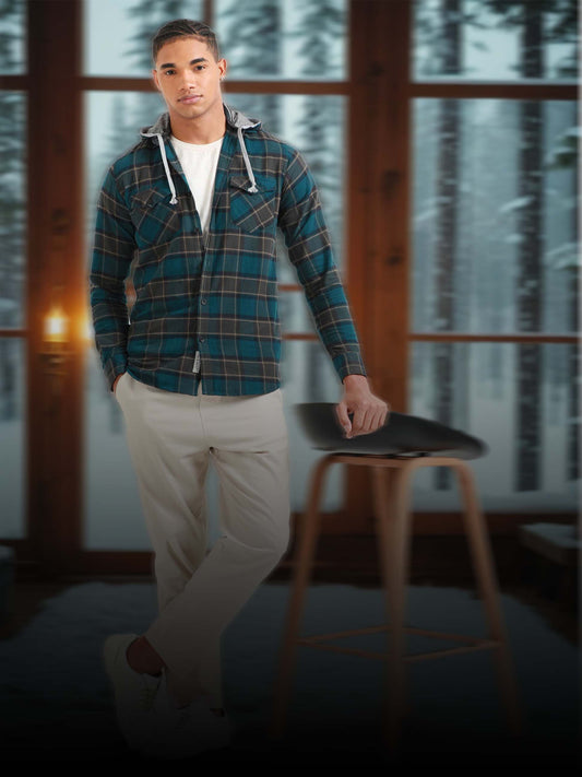 Freetown Dark Teal Check Hoodie Shirt