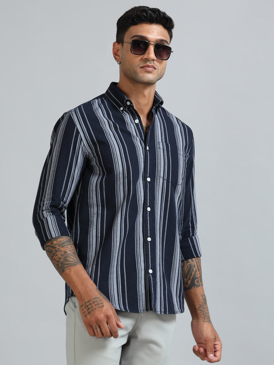 Gandia Navy Plus Size Stripes Shirt