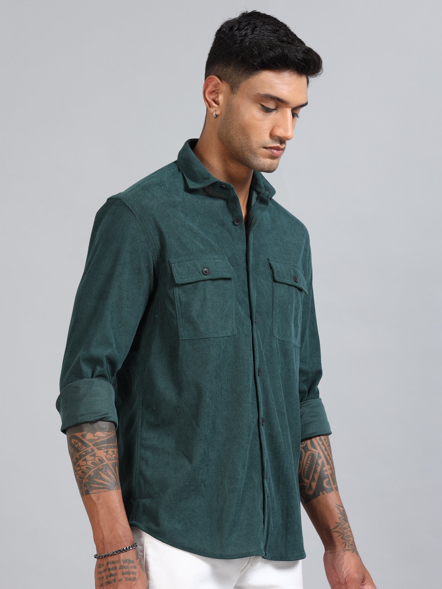 Basel Mineral Green Corduroy Double Pocket Shirt